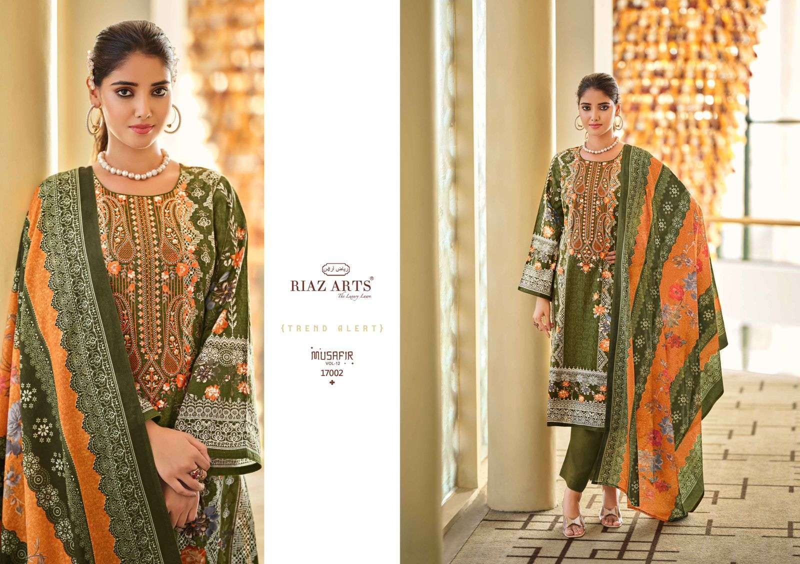 riaz arts musafir v 12  karachi lawn cotton elegant print salwar suit catalog