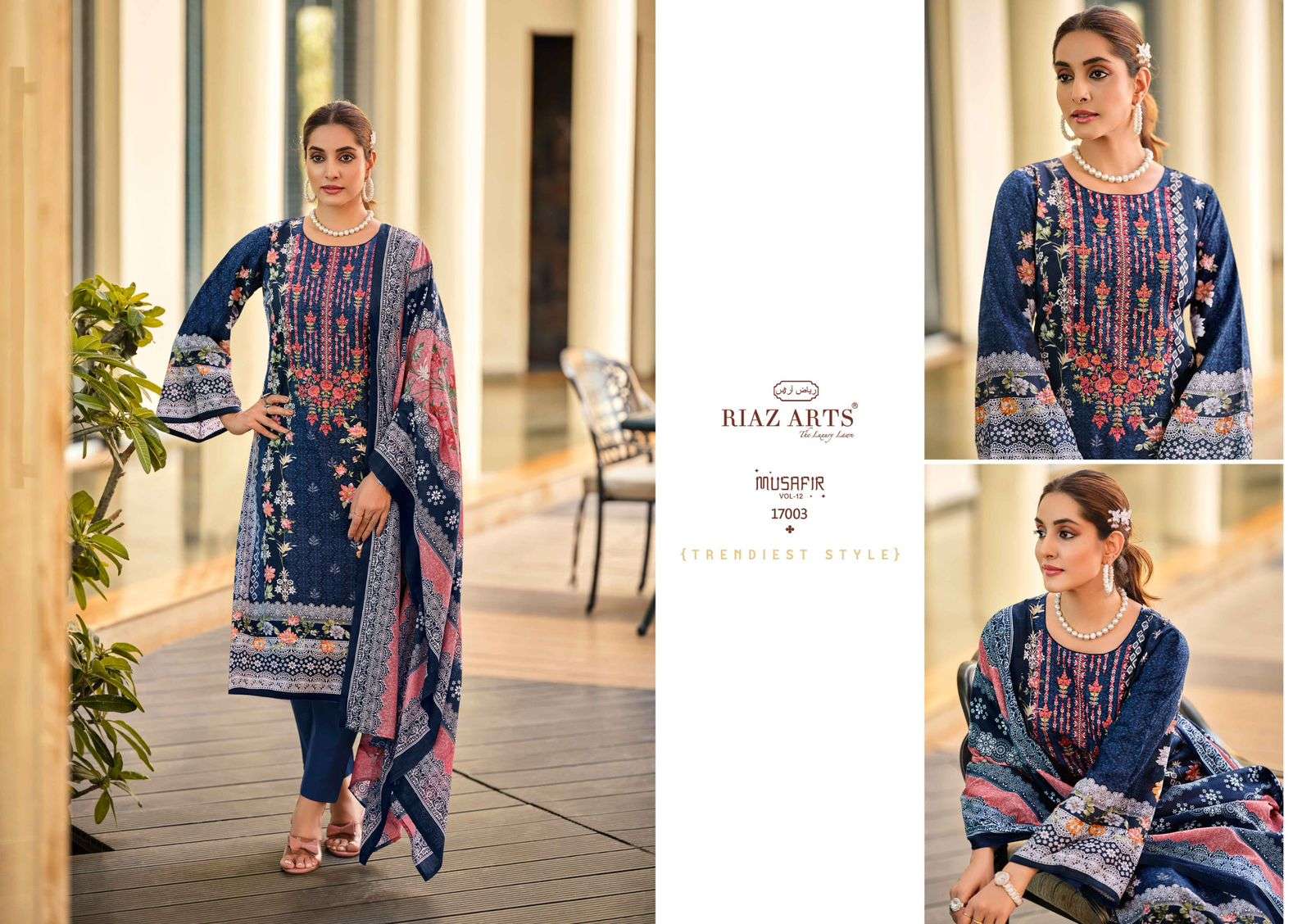 riaz arts musafir v 12  karachi lawn cotton elegant print salwar suit catalog