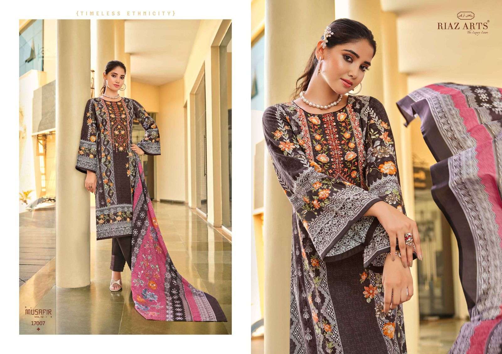 riaz arts musafir v 12  karachi lawn cotton elegant print salwar suit catalog