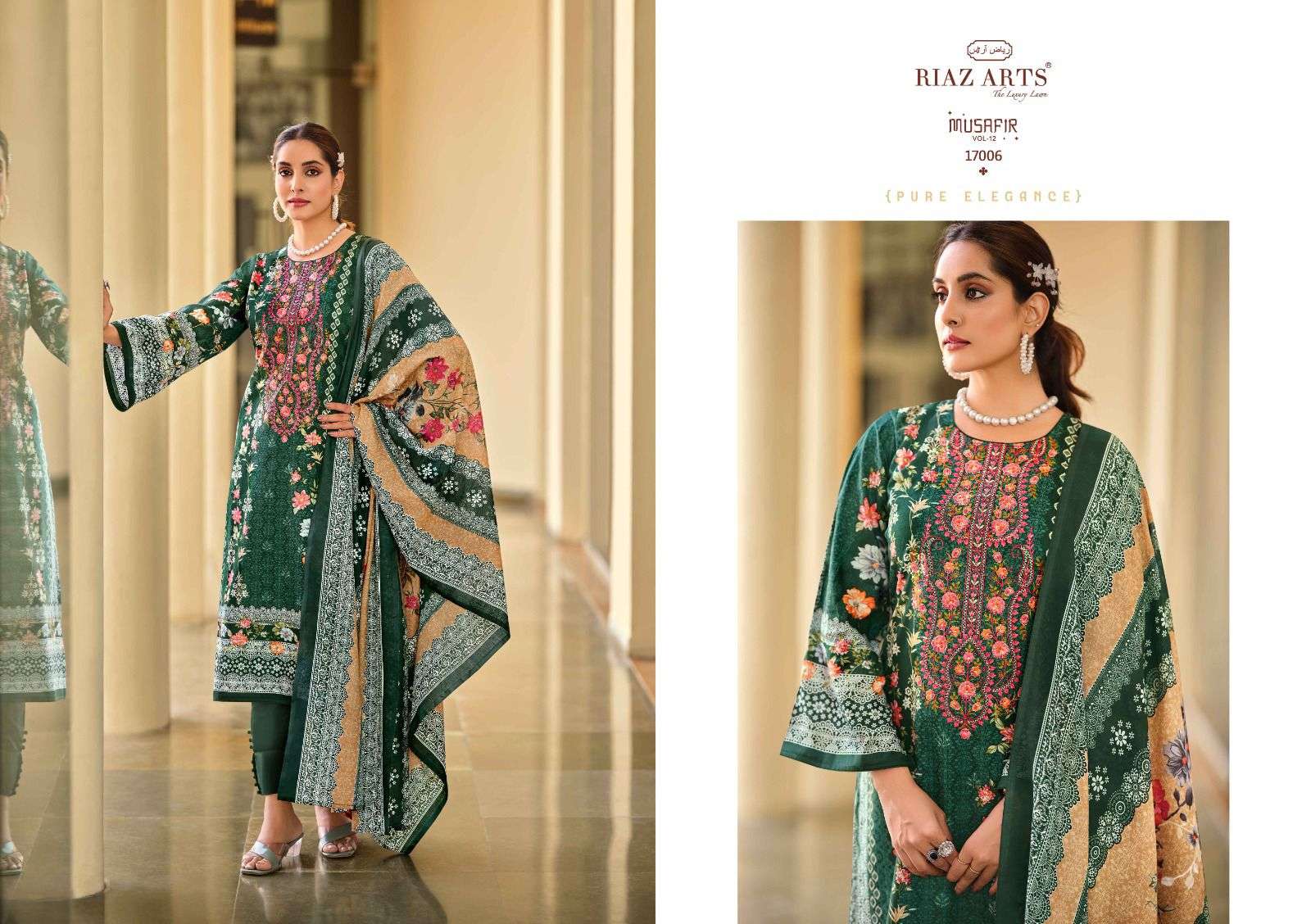 riaz arts musafir v 12  karachi lawn cotton elegant print salwar suit catalog