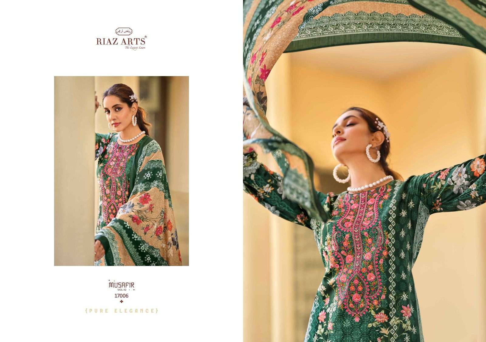 riaz arts musafir v 12  karachi lawn cotton elegant print salwar suit catalog