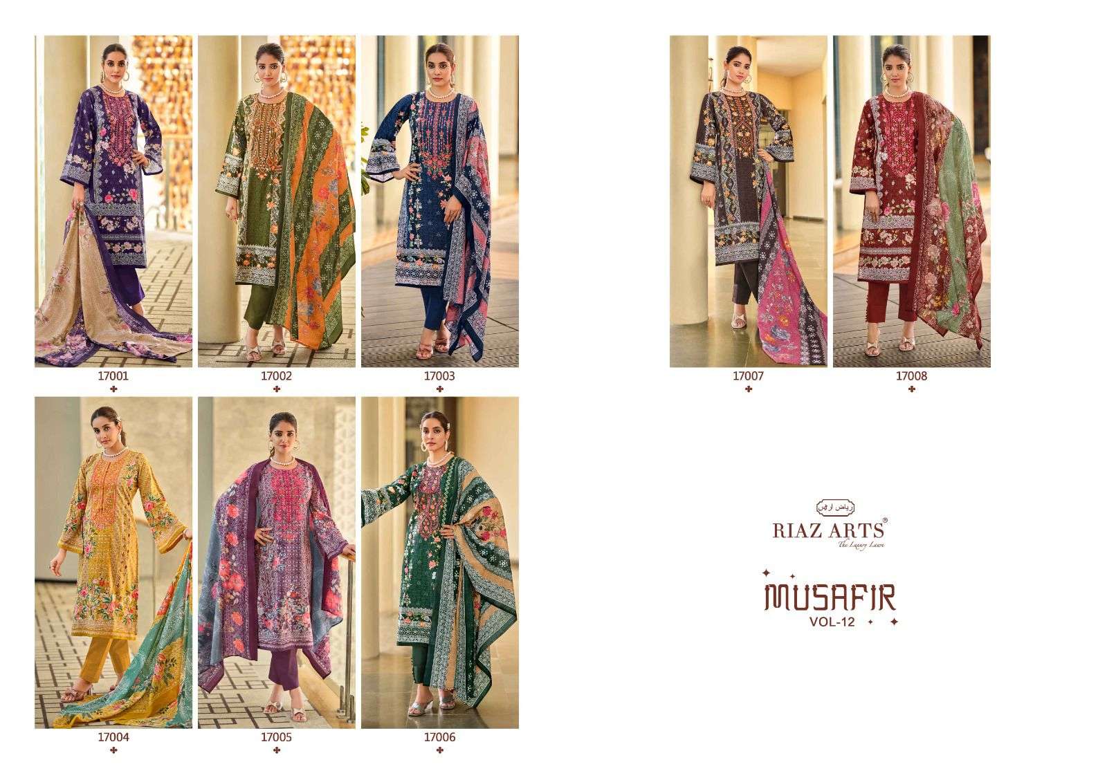 riaz arts musafir v 12  karachi lawn cotton elegant print salwar suit catalog