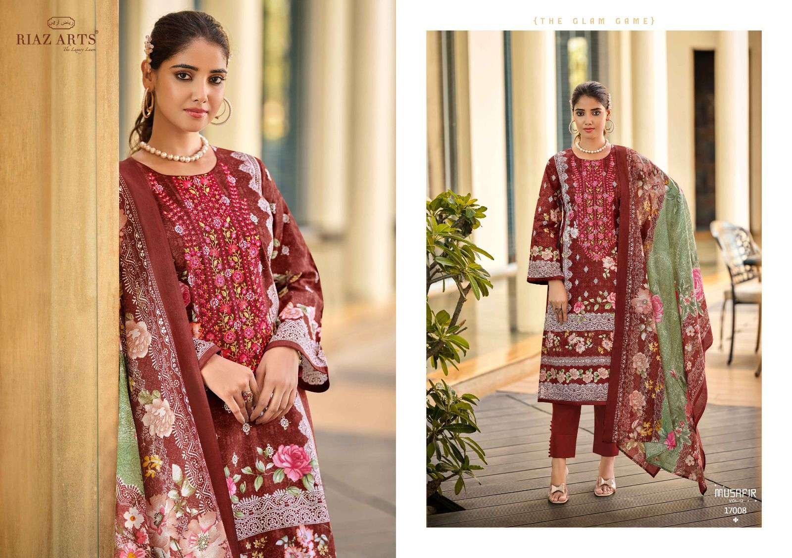 riaz arts musafir v 12  karachi lawn cotton elegant print salwar suit catalog