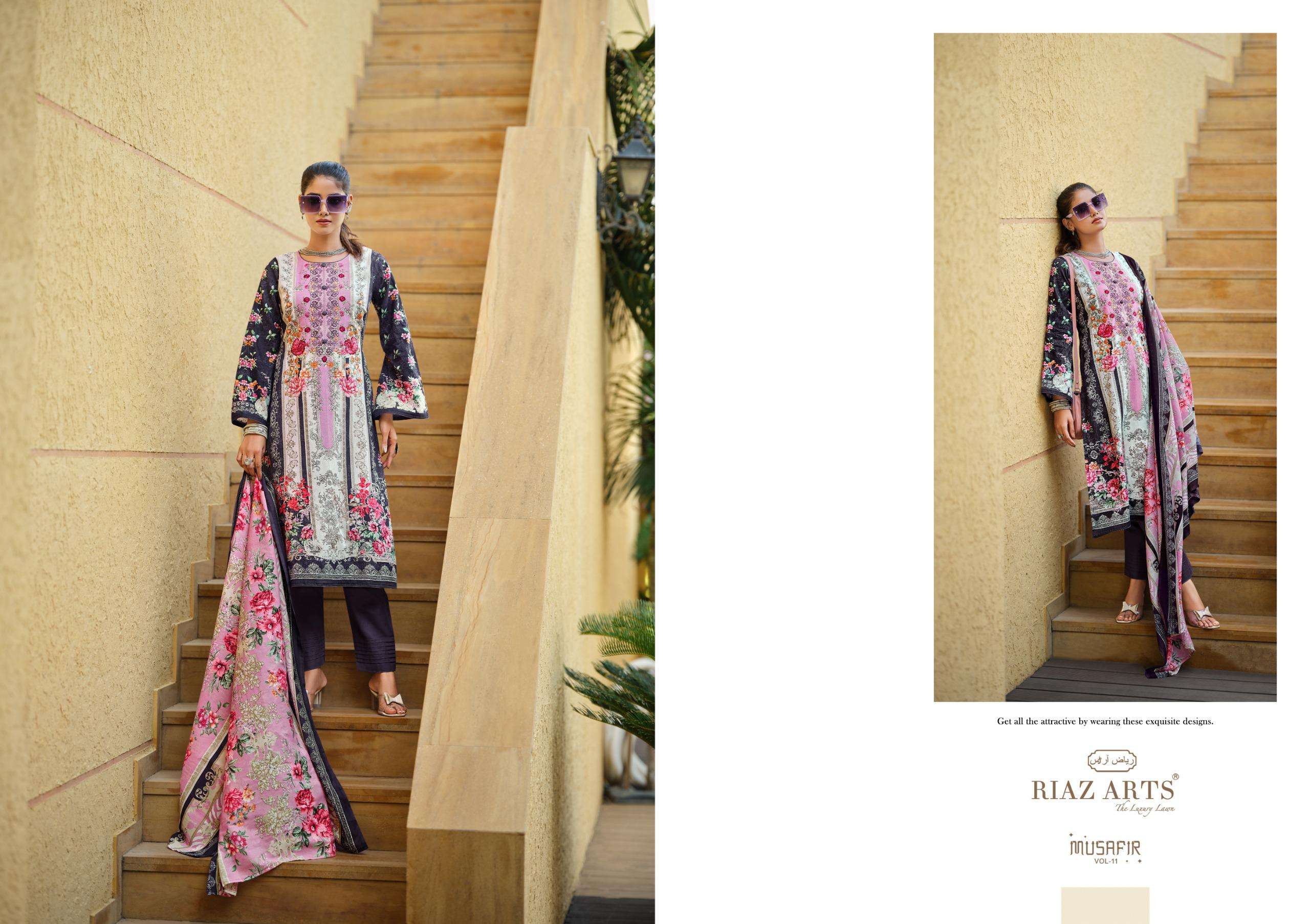 riaz arts musafir vol 11 karachi cotton exclusive print salwar suit catalog