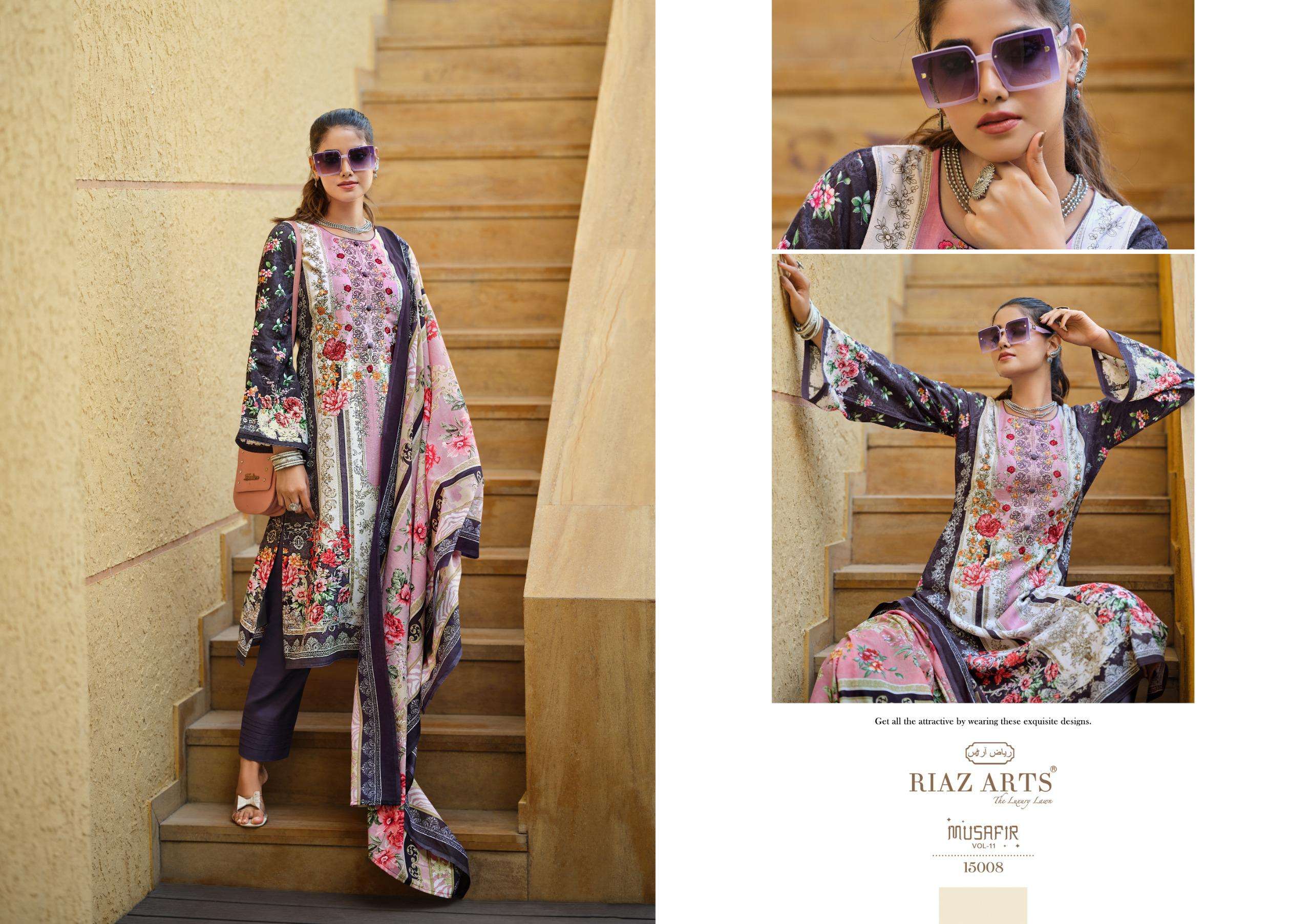 riaz arts musafir vol 11 karachi cotton exclusive print salwar suit catalog