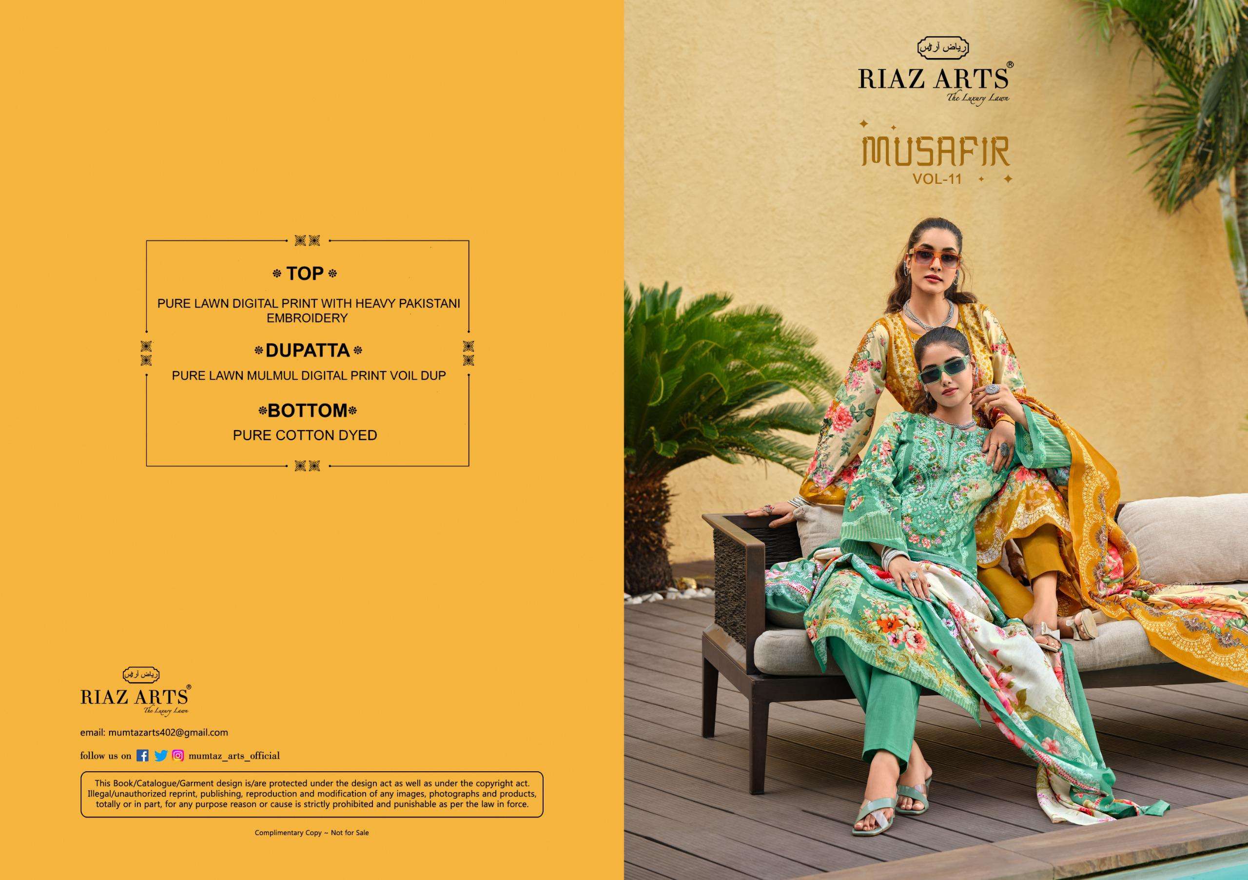 riaz arts musafir vol 11 karachi cotton exclusive print salwar suit catalog