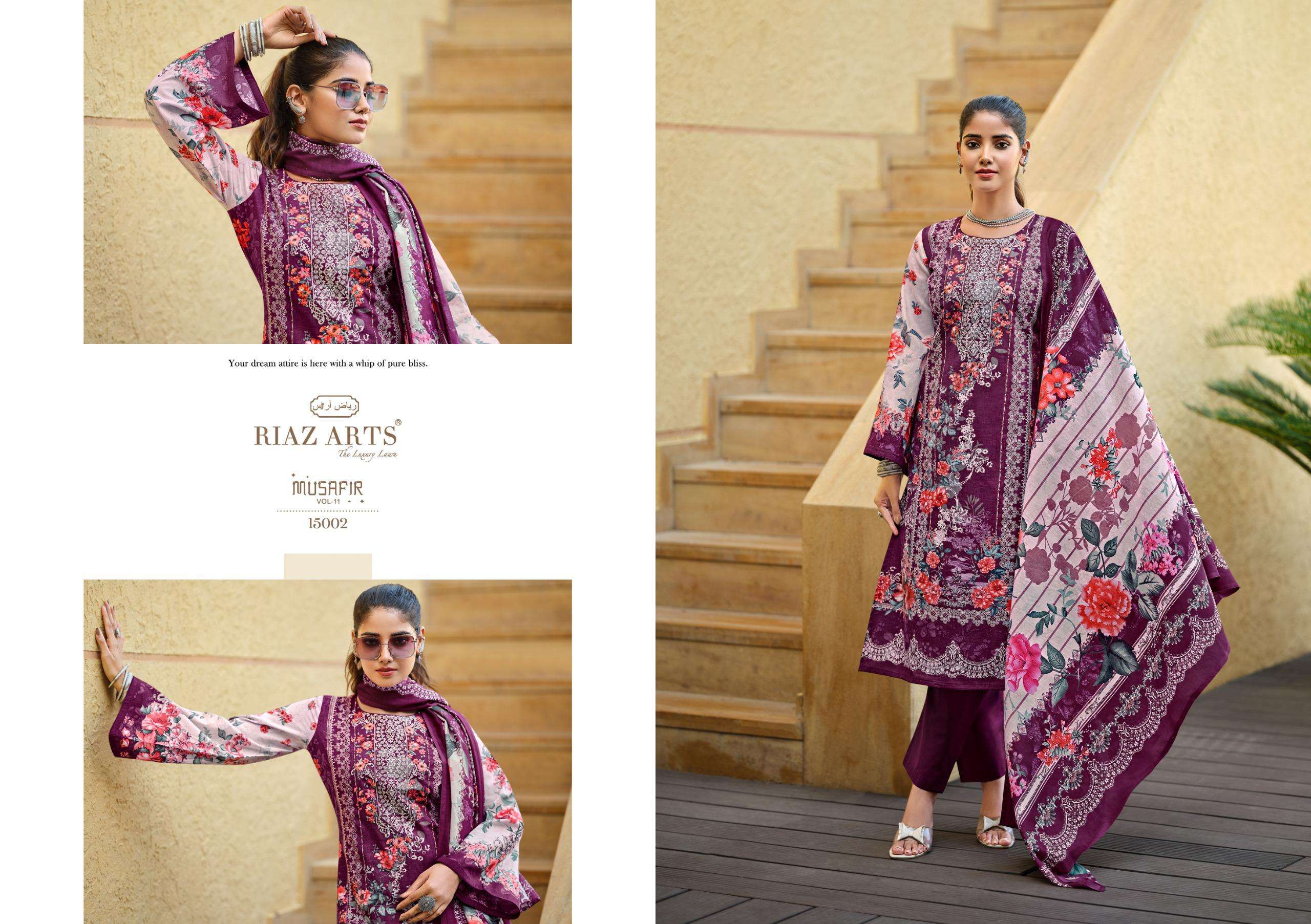 riaz arts musafir vol 11 karachi cotton exclusive print salwar suit catalog