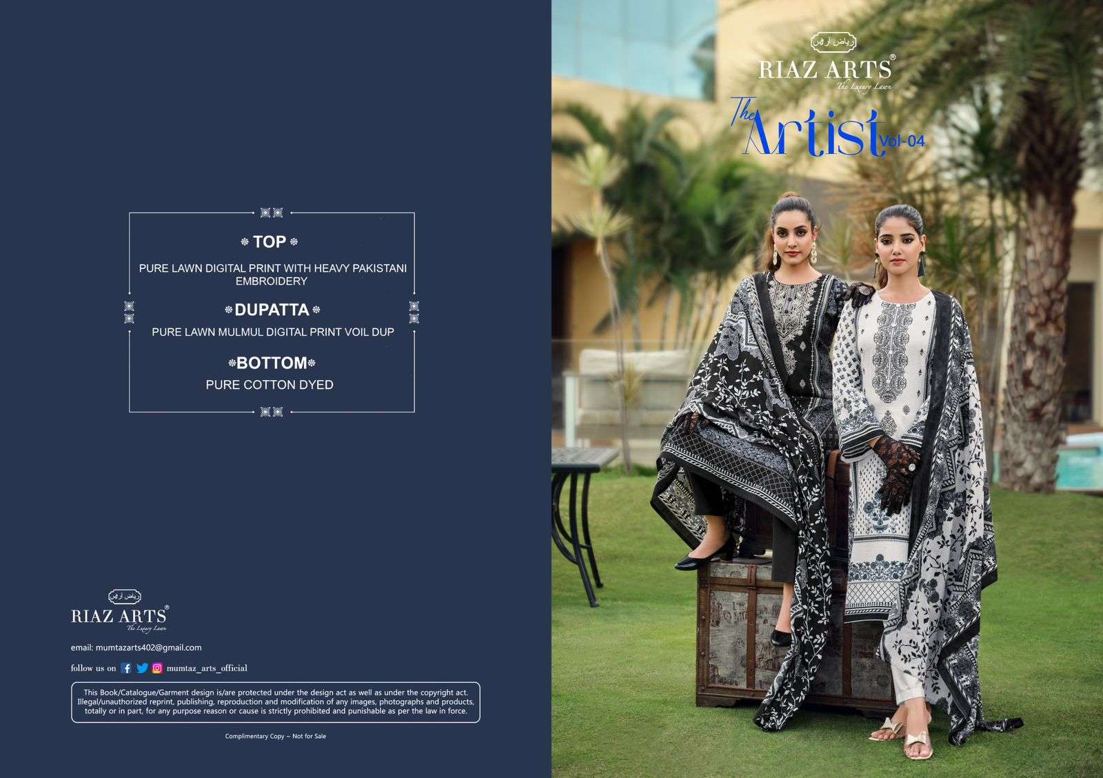 riaz arts the artist vol 4 karachi lawn cotton exclusive print salwar suit catalog