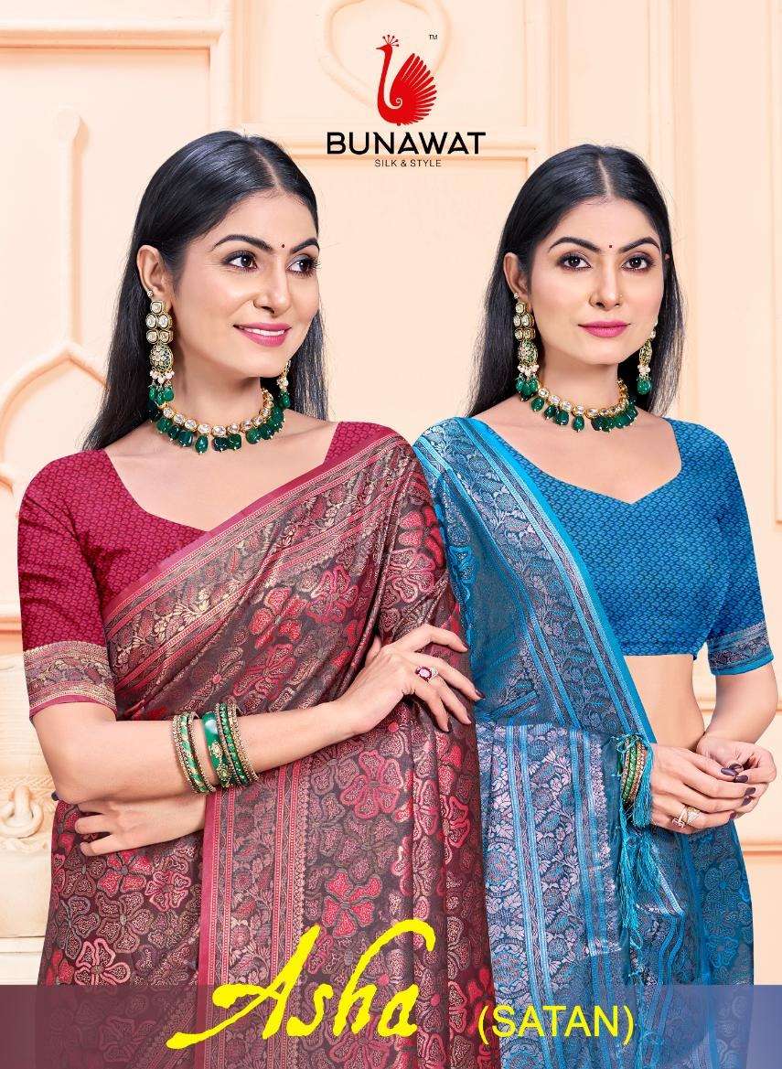 sangam prints bunawat asha satan satin silk exclusive look saree catalog