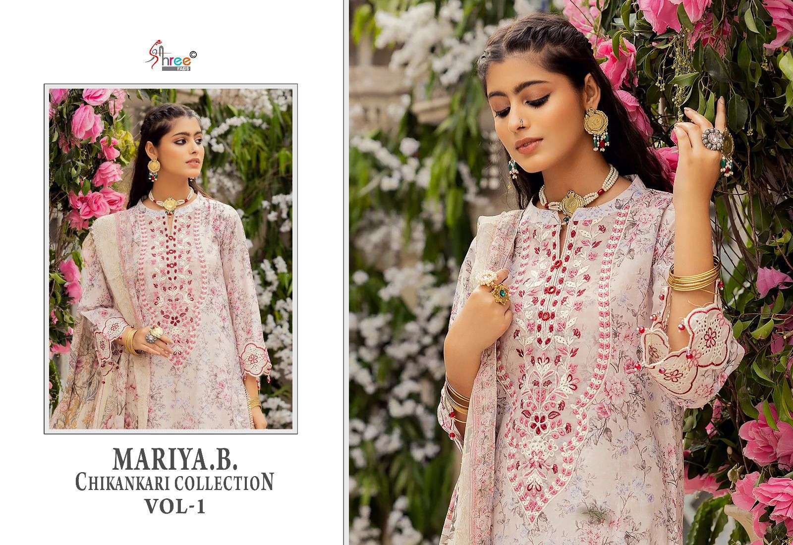 shree fab mariya b chikankari collection vol 1 attrective look salwar suit with cotton dupatta catalog