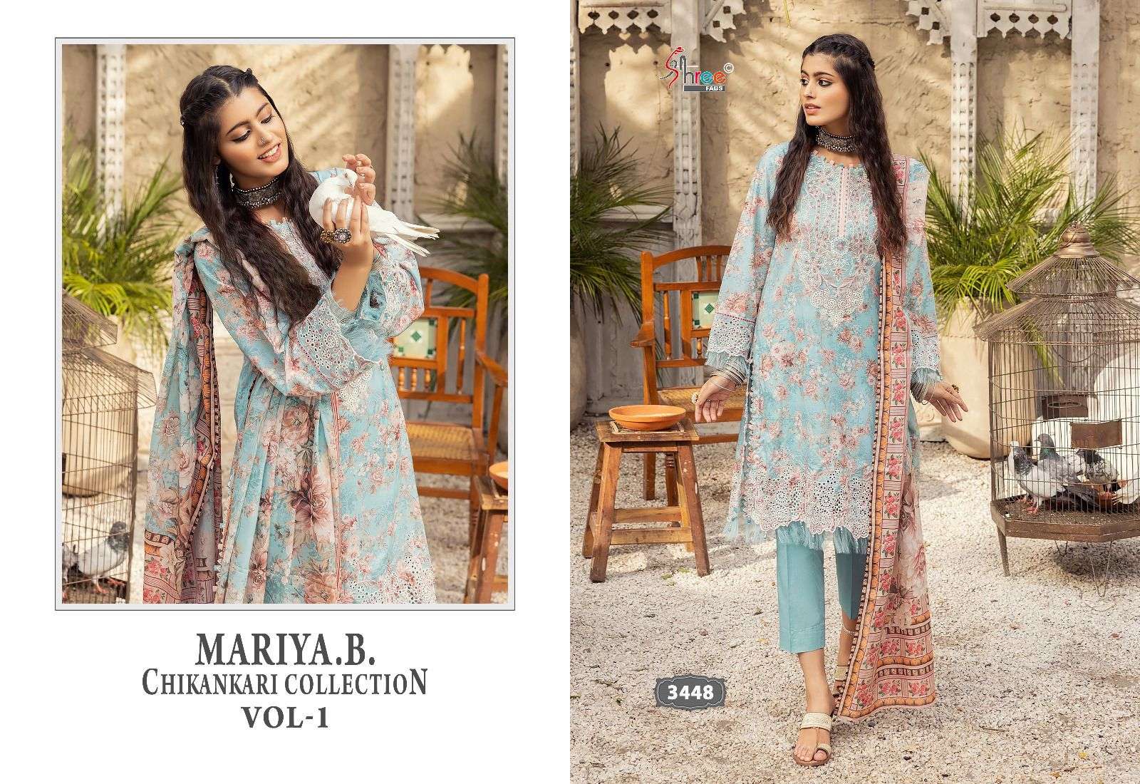 shree fab mariya b chikankari collection vol 1 attrective look salwar suit with cotton dupatta catalog