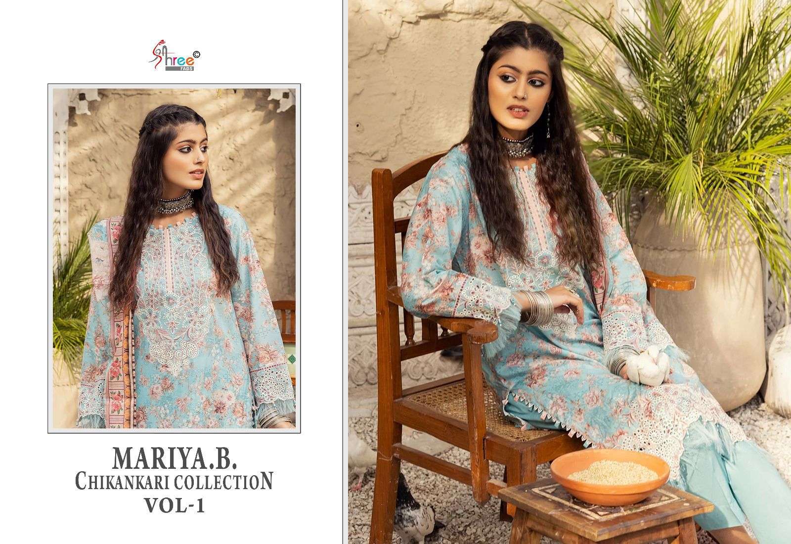 shree fab mariya b chikankari collection vol 1 attrective look salwar suit with cotton dupatta catalog