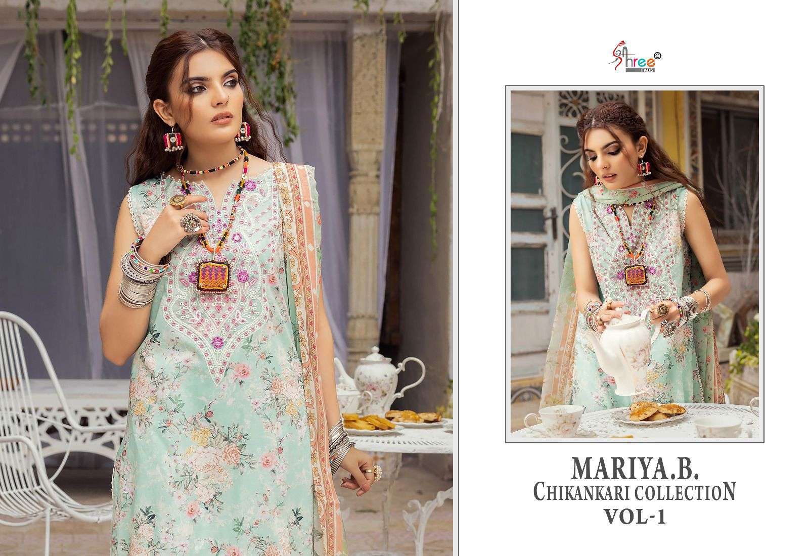 shree fab mariya b chikankari collection vol 1 attrective look salwar suit with cotton dupatta catalog