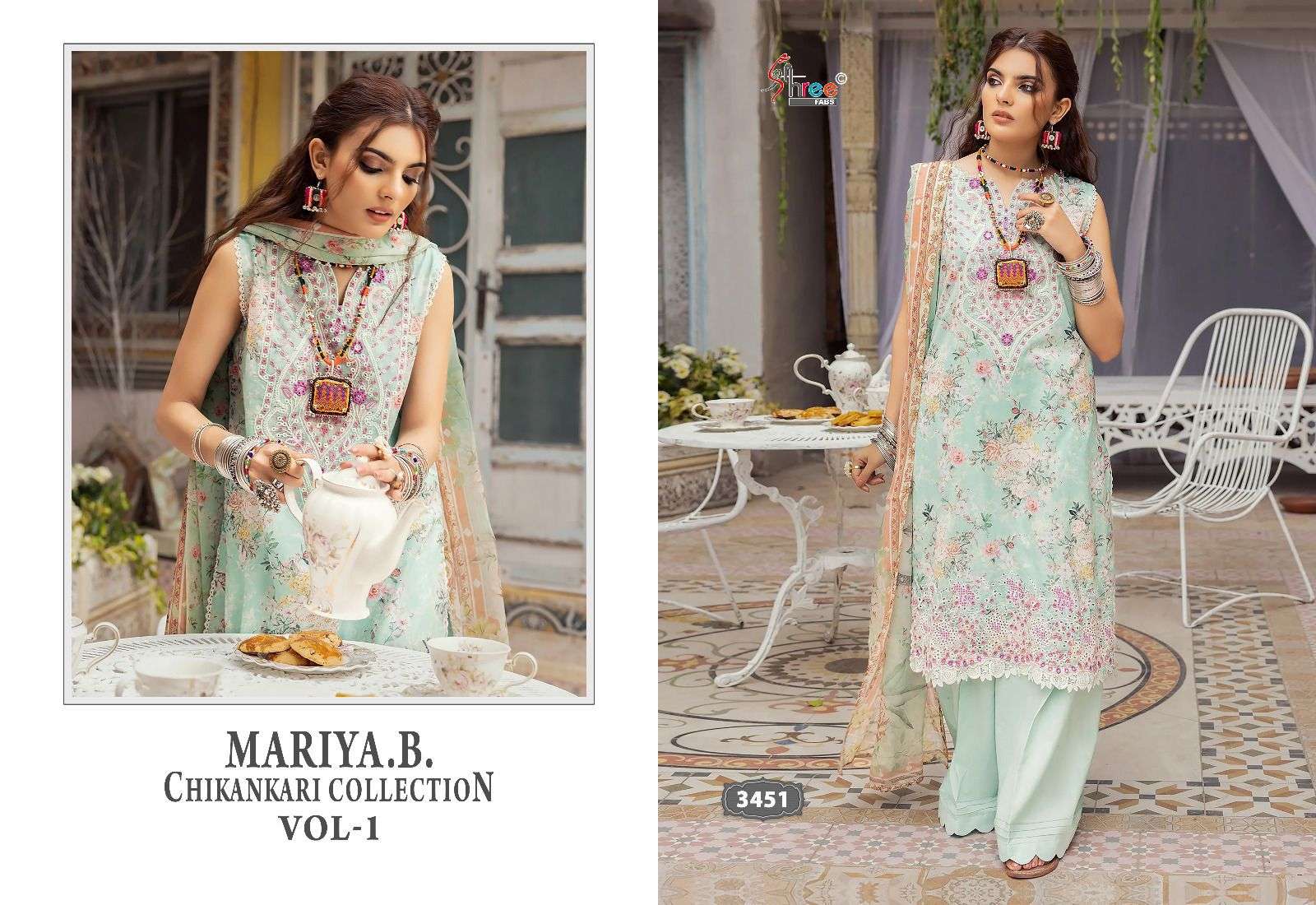 shree fab mariya b chikankari collection vol 1 attrective look salwar suit with cotton dupatta catalog