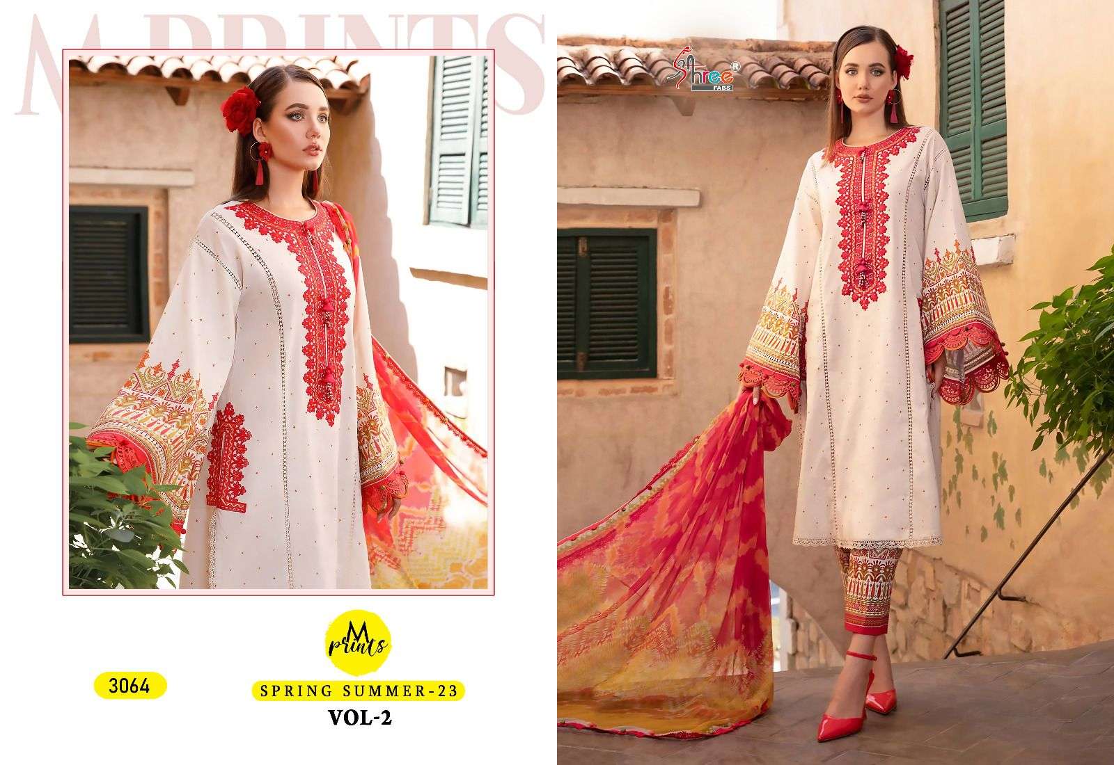 shree fabs m print spring summer 23 vol 02 cotton elegant salawr suit wit siffon dupatta catalog