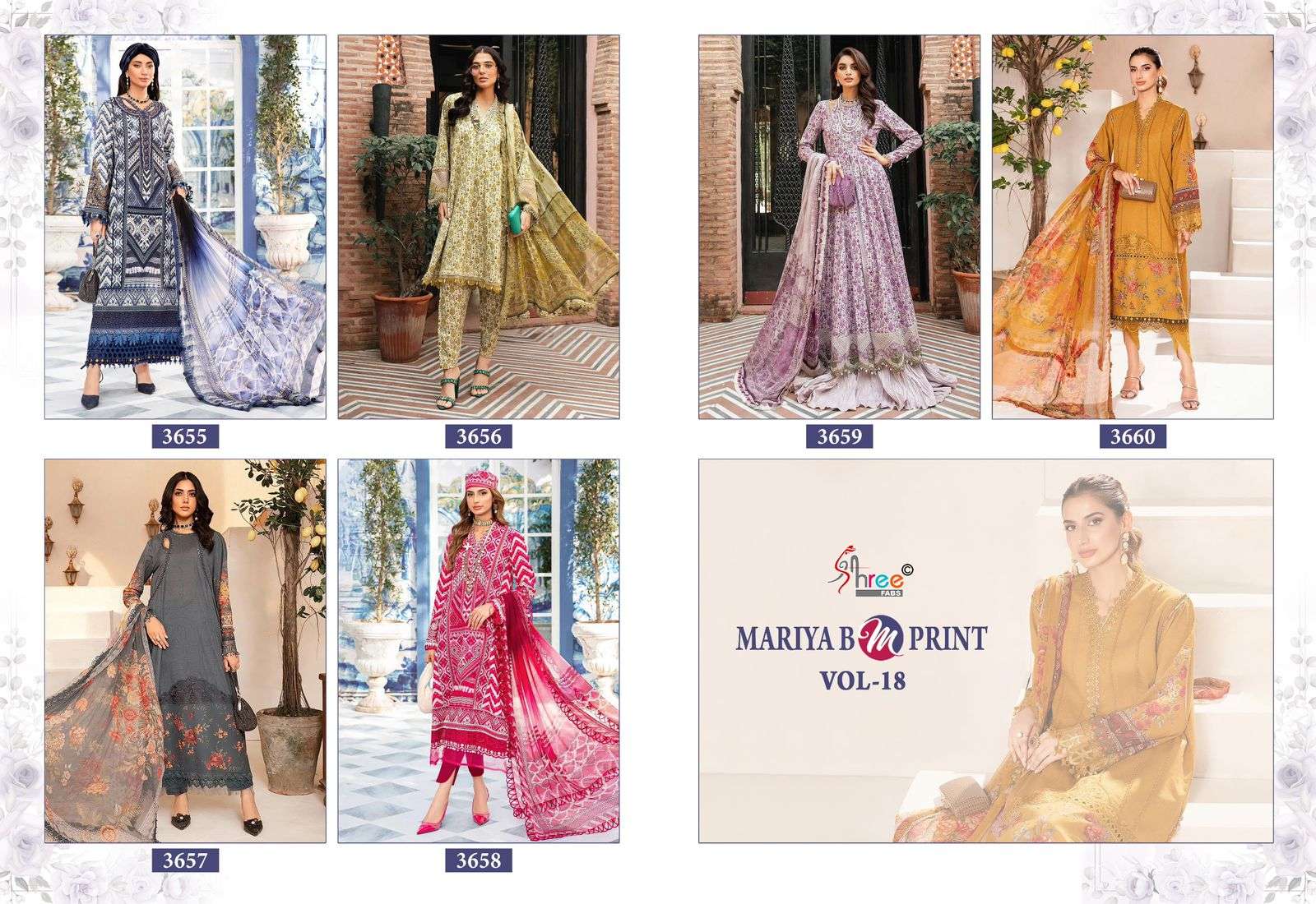 shree fabs mariya b mprint vol 18 cotton decent look salwar suit with silver dupatta catalog