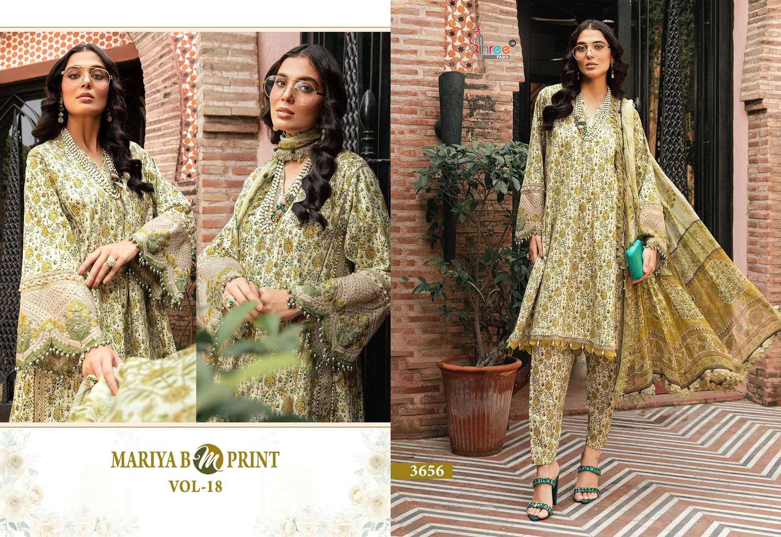 shree fabs mariya b mprint vol 18 cotton decent look salwar suit with silver dupatta catalog