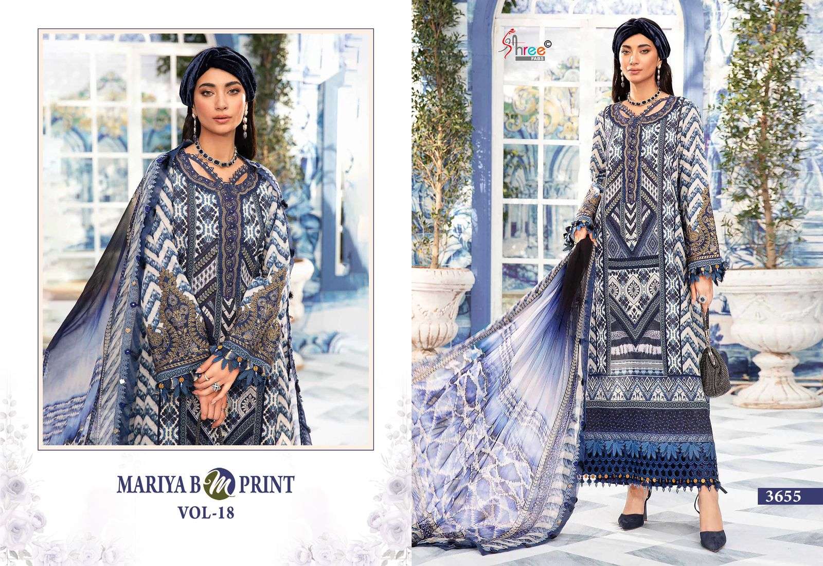 shree fabs mariya b mprint vol 18 cotton decent look salwar suit with silver dupatta catalog