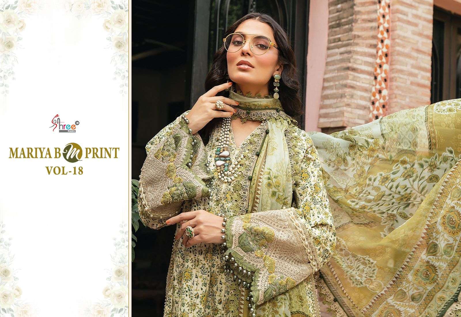 shree fabs mariya b mprint vol 18 cotton decent look salwar suit with silver dupatta catalog