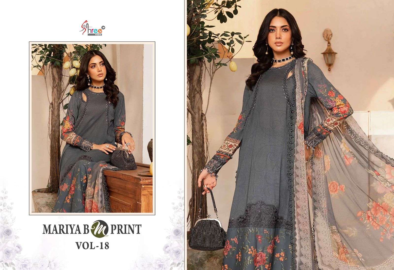 shree fabs mariya b mprint vol 18 cotton decent look salwar suit with silver dupatta catalog