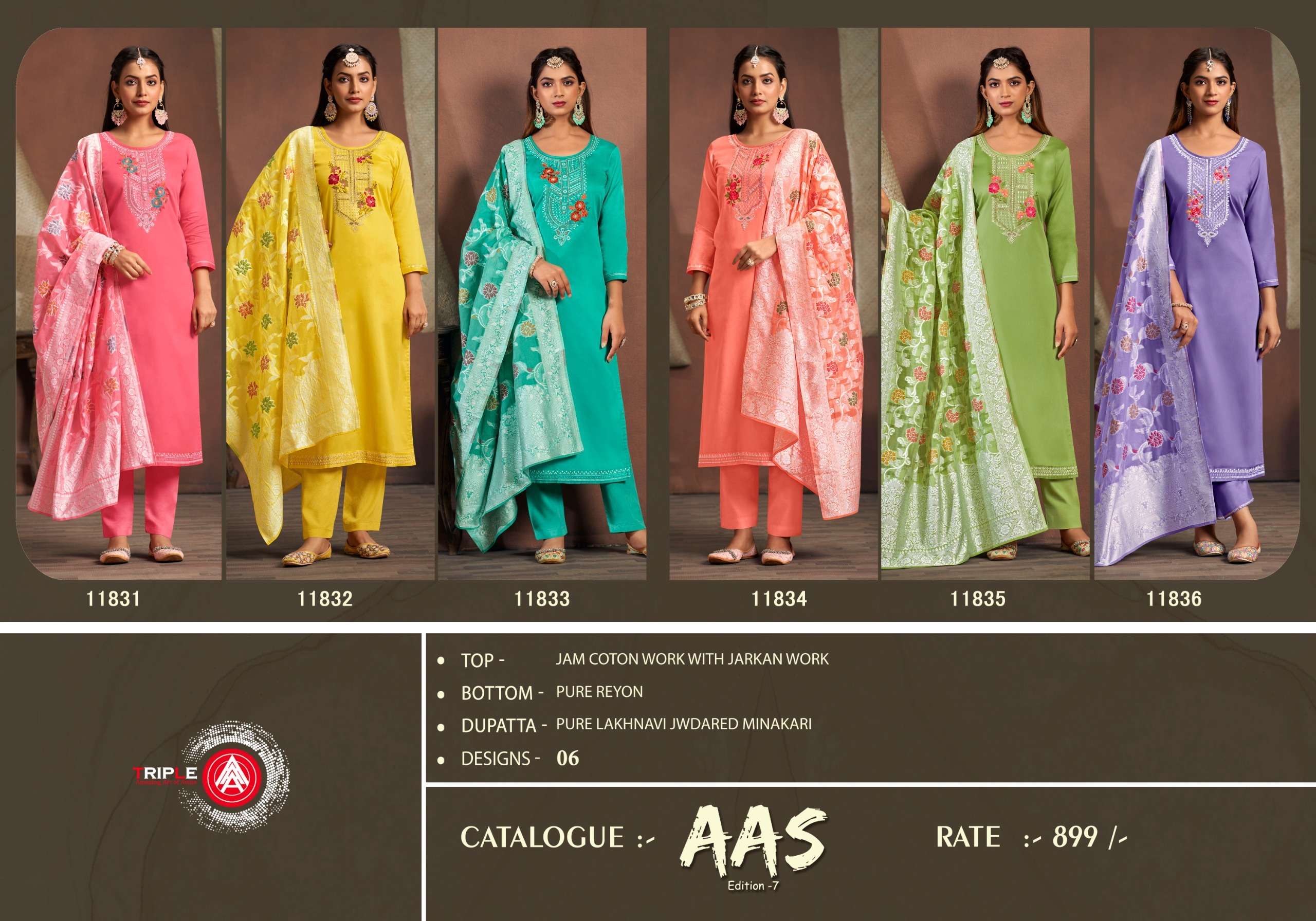 triple aaa aas edition 7 jam silk cotton innovative look salwar suit catalog