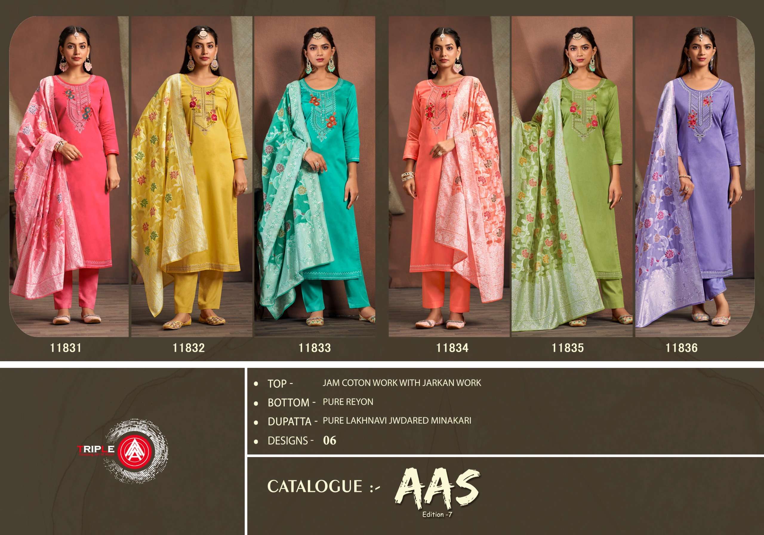 triple aaa aas edition 7 jam silk cotton innovative look salwar suit catalog