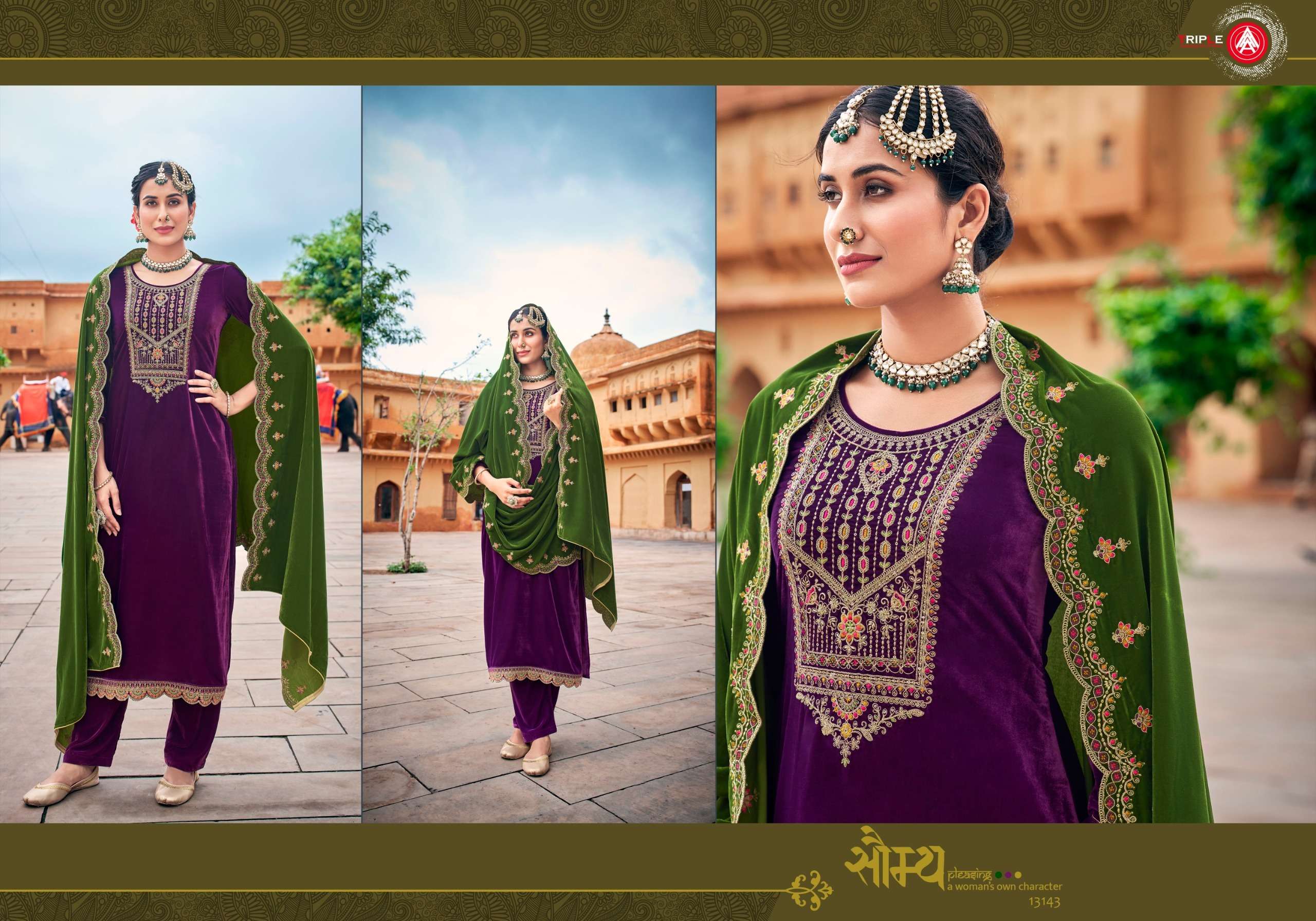 triple aaa alaknanda viscose attrective look salwar suit catalog