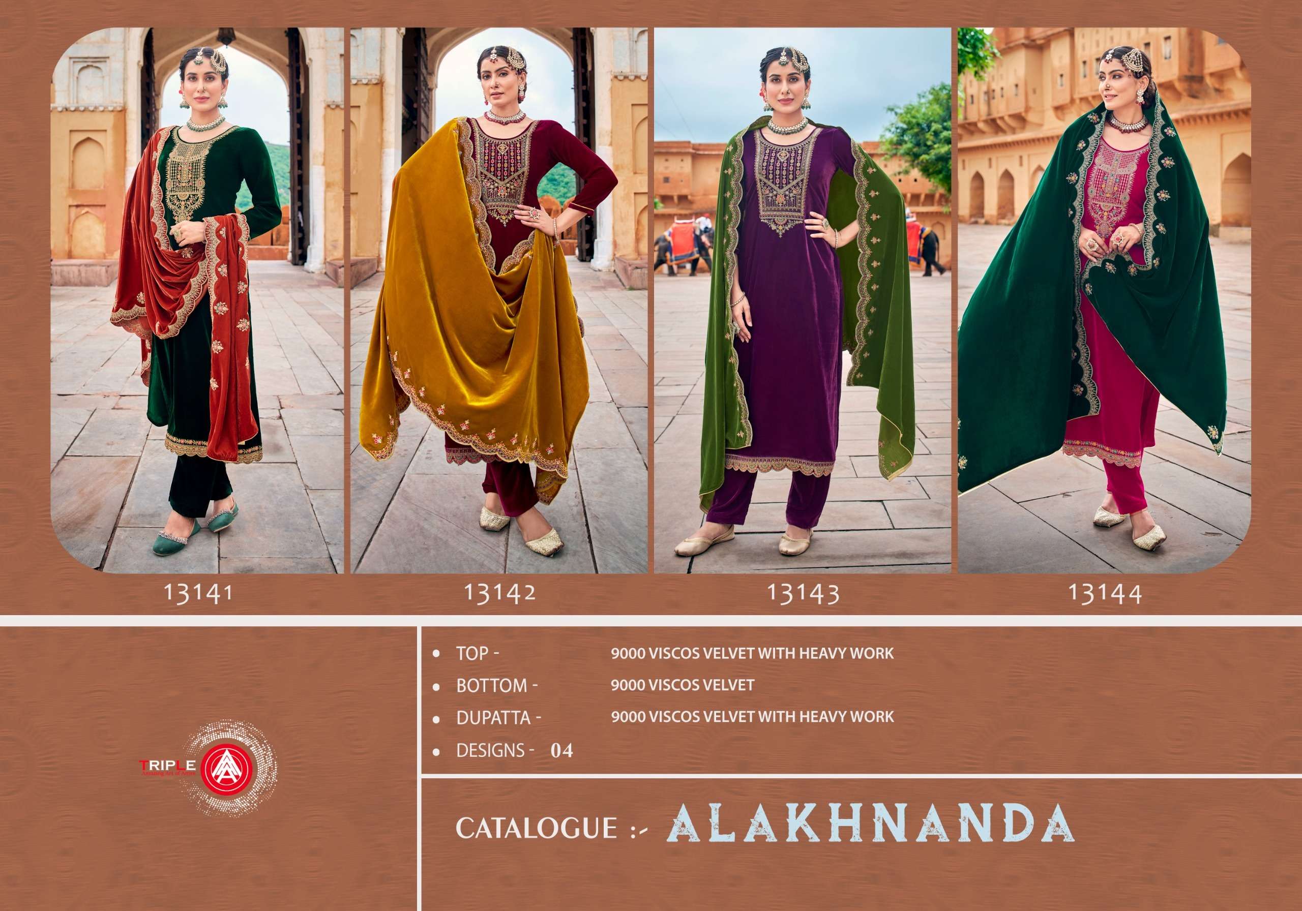 triple aaa alaknanda viscose attrective look salwar suit catalog