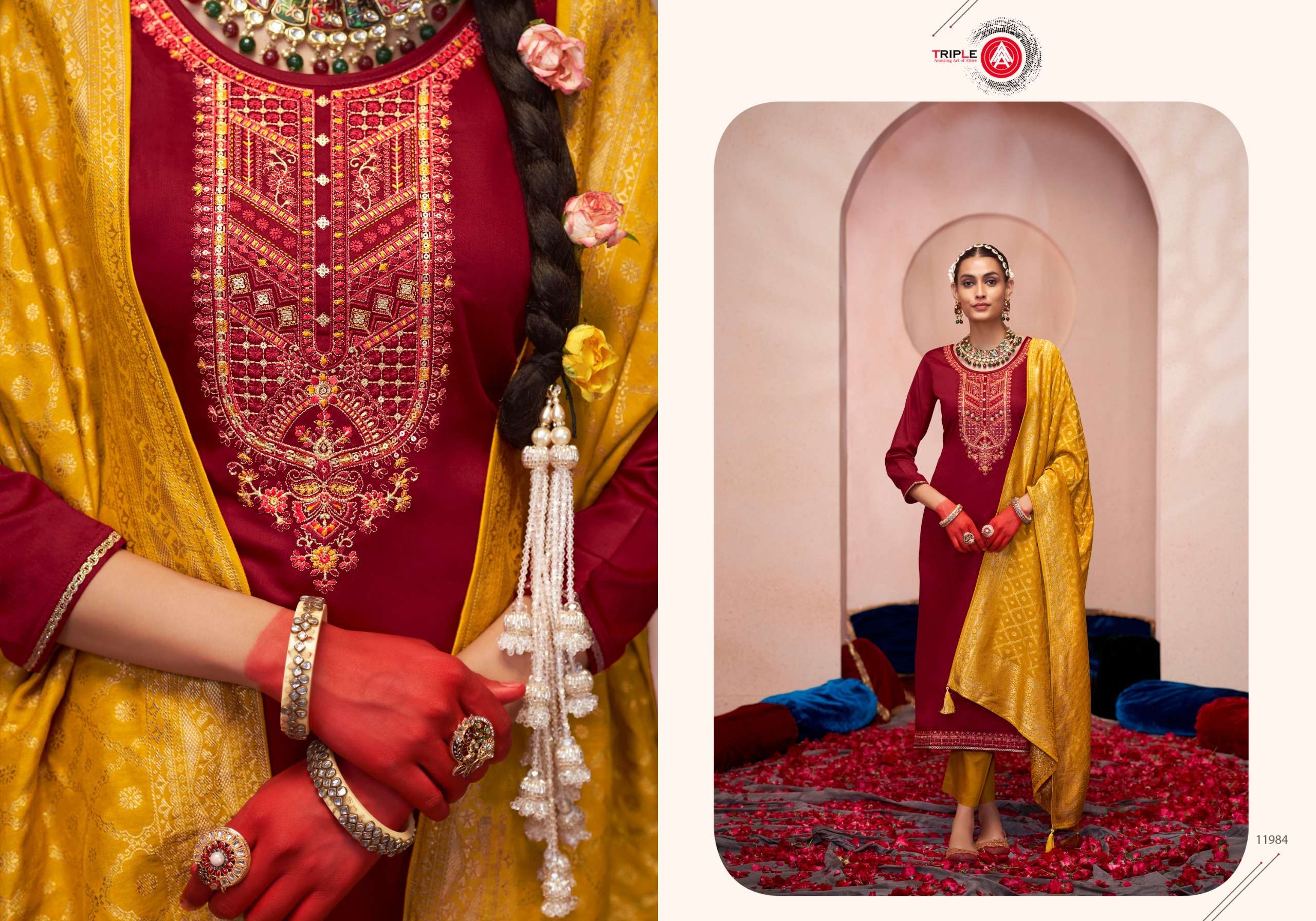 triple aaa candy jam silk cotton elegant look salwar suit catalog