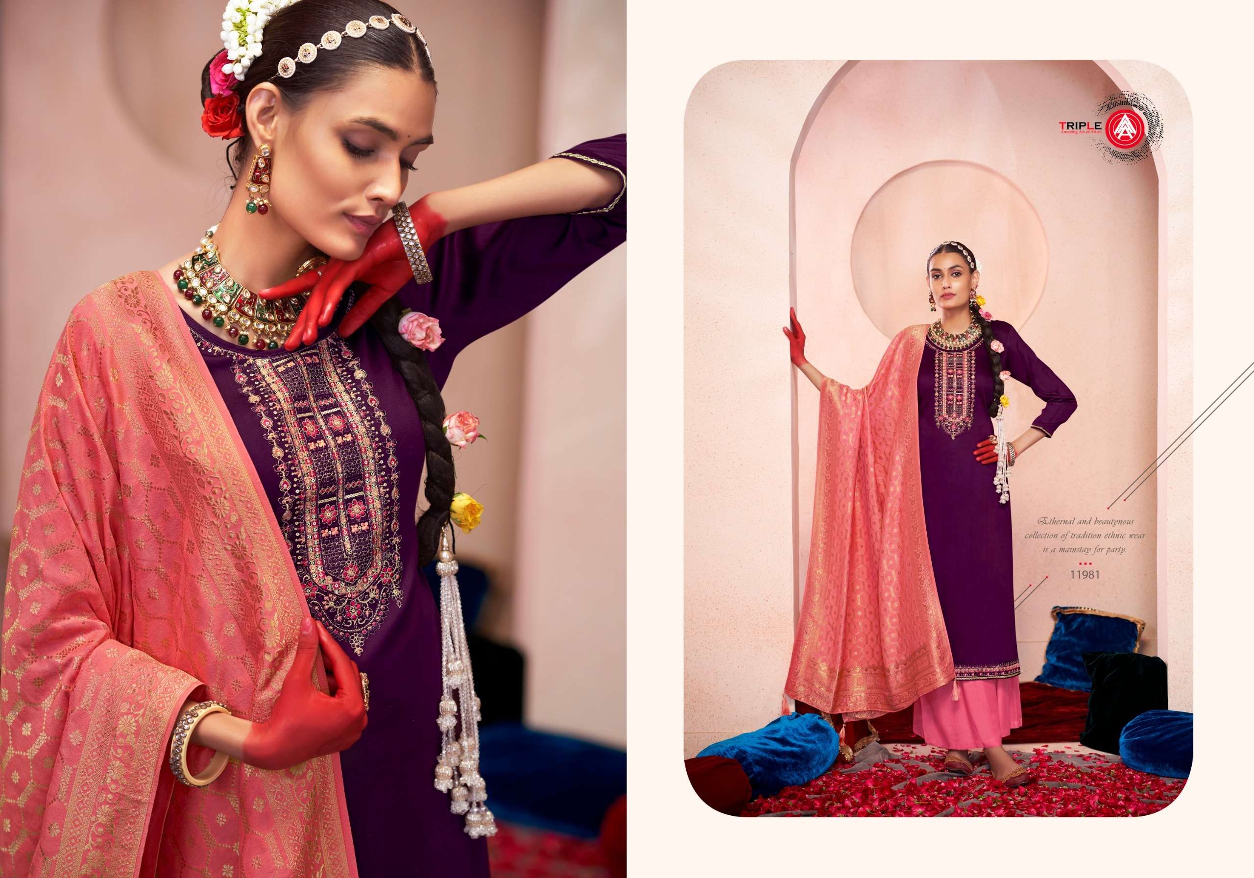 triple aaa candy jam silk cotton elegant look salwar suit catalog