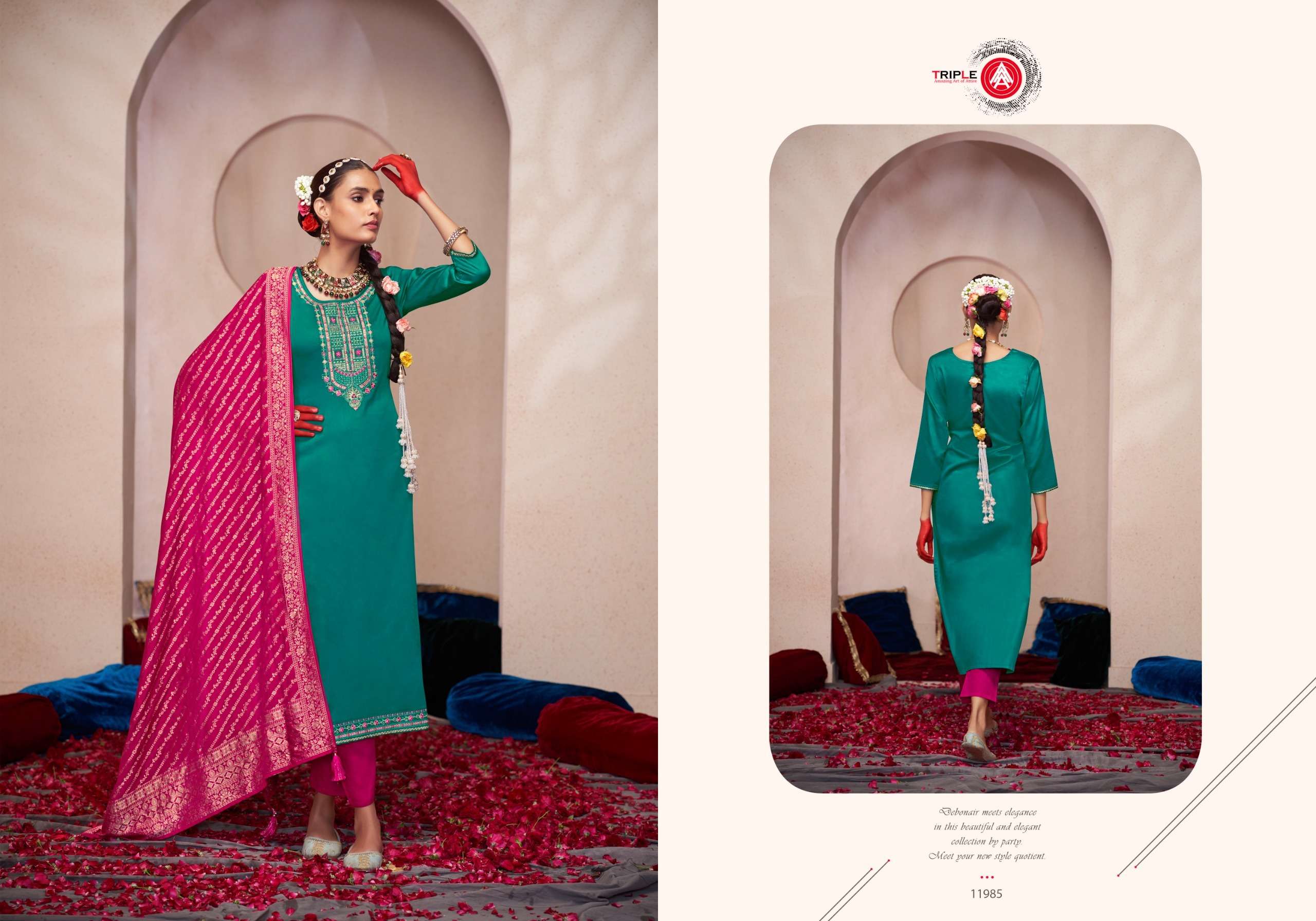 triple aaa candy jam silk cotton elegant look salwar suit catalog