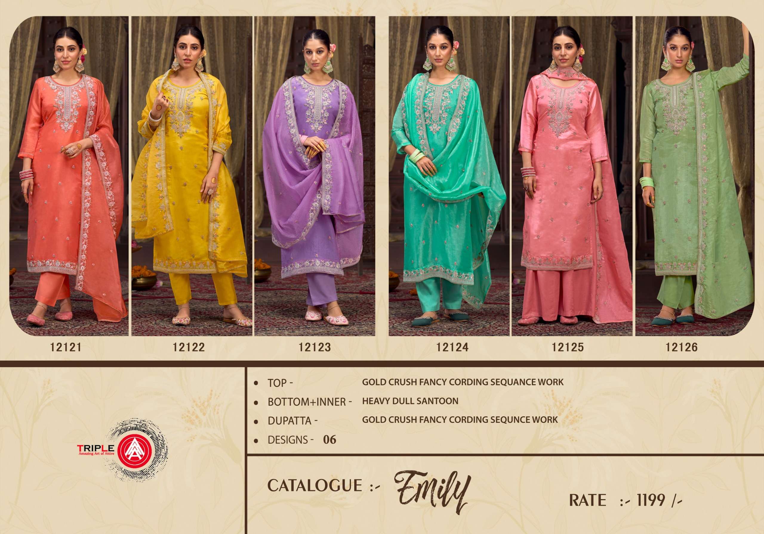 triple aaa emily crush attrective look salwar suit catalog