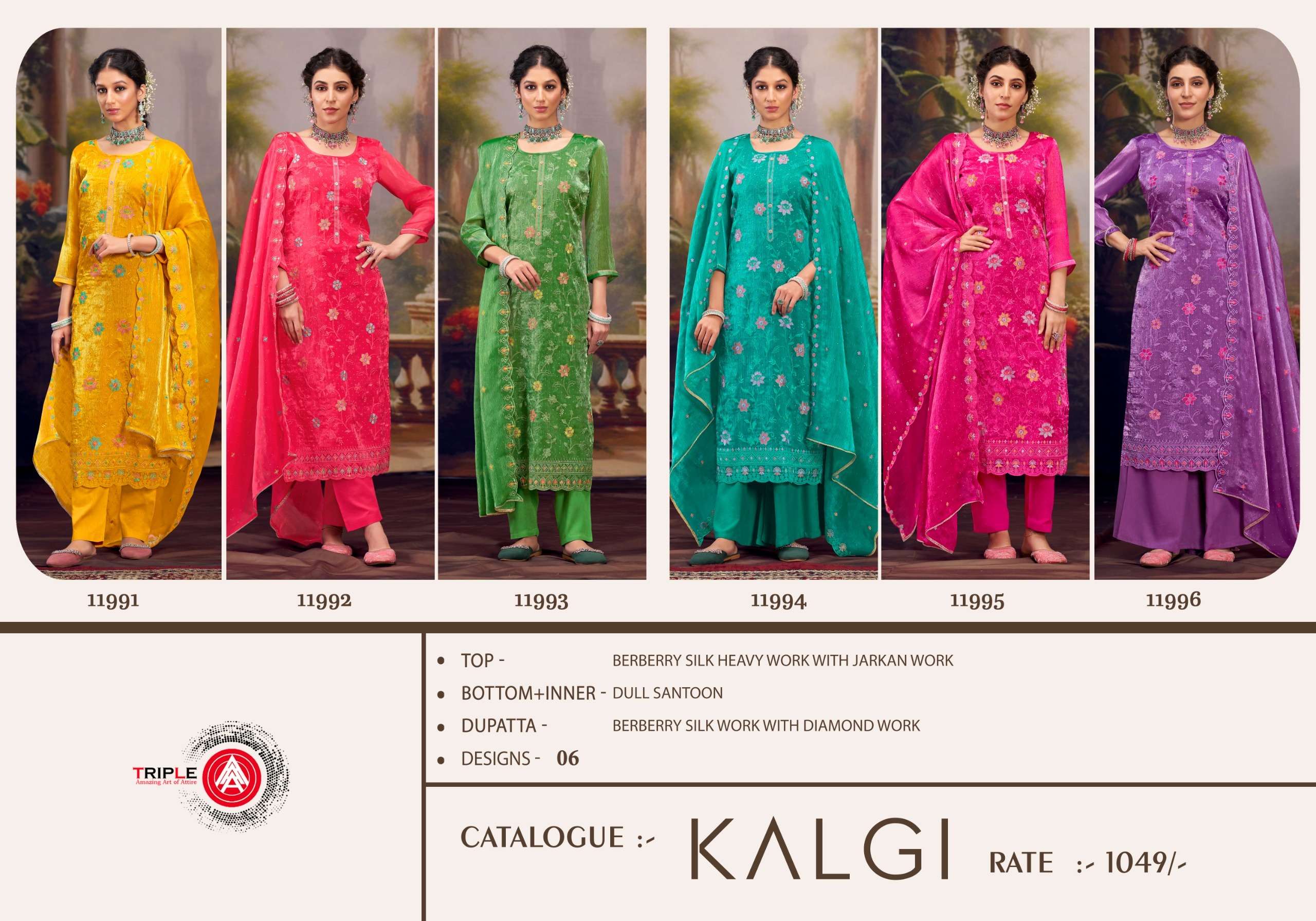 triple aaa kalgi berberry silk catchy look salwar suit catalog