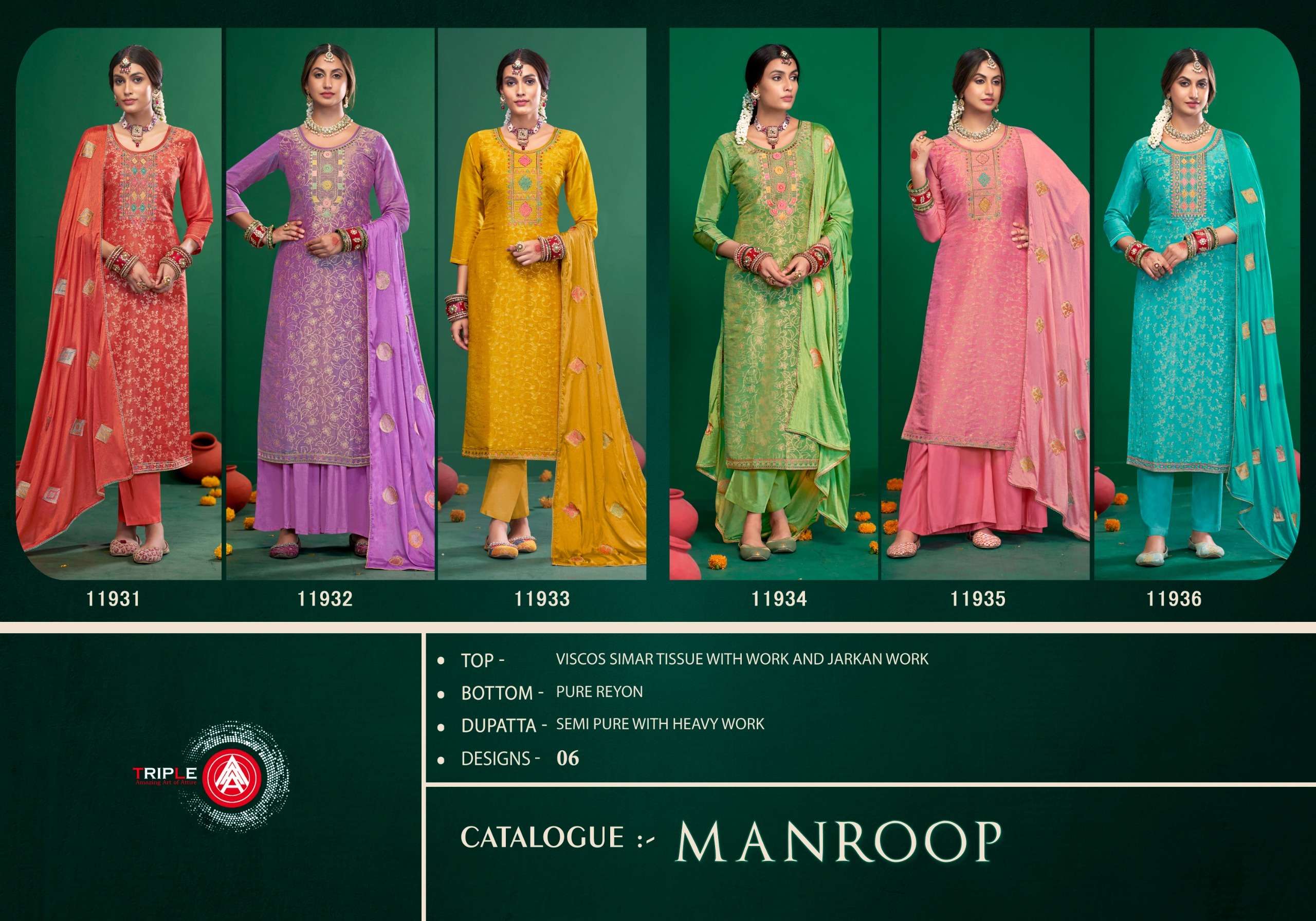 triple aaa manroop viscose simar catchy look salwar suit catalog