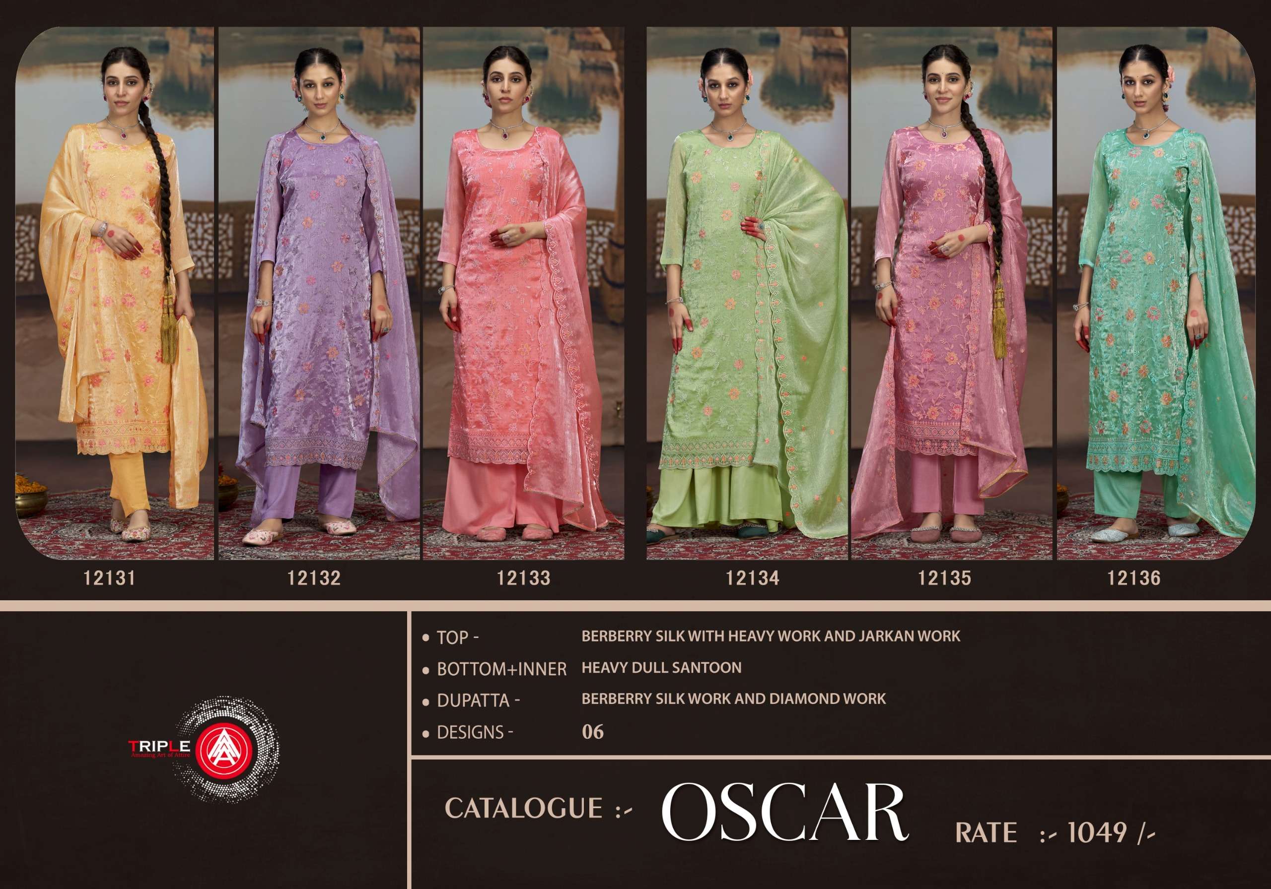 triple aaa oscar Berberry Silk exclusive look salwar suit catalog