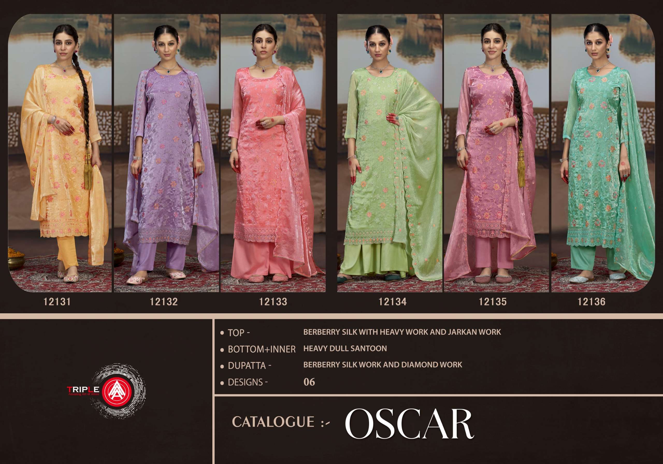 triple aaa oscar Berberry Silk exclusive look salwar suit catalog