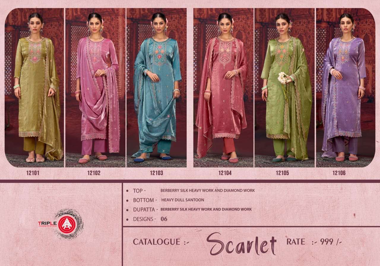 triple aaa scarlet bamberg silk attrective look salwar suit catalog