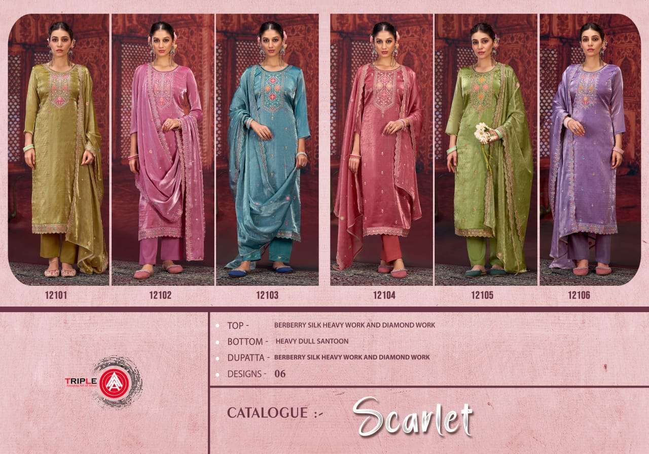 triple aaa scarlet bamberg silk attrective look salwar suit catalog