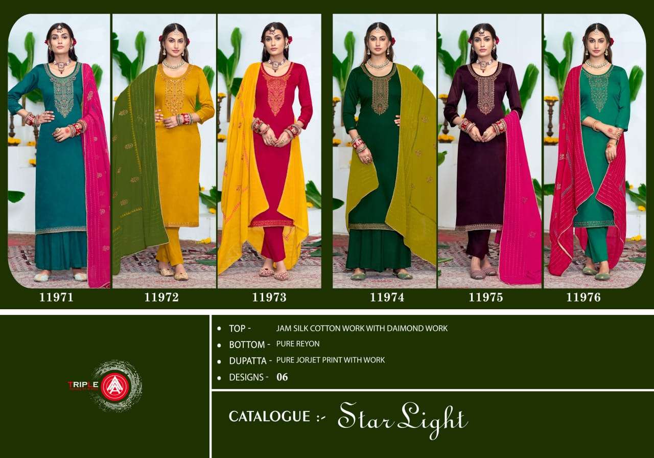 triple aaa star light  jam silk cotton grace ful look salwar suit catalog