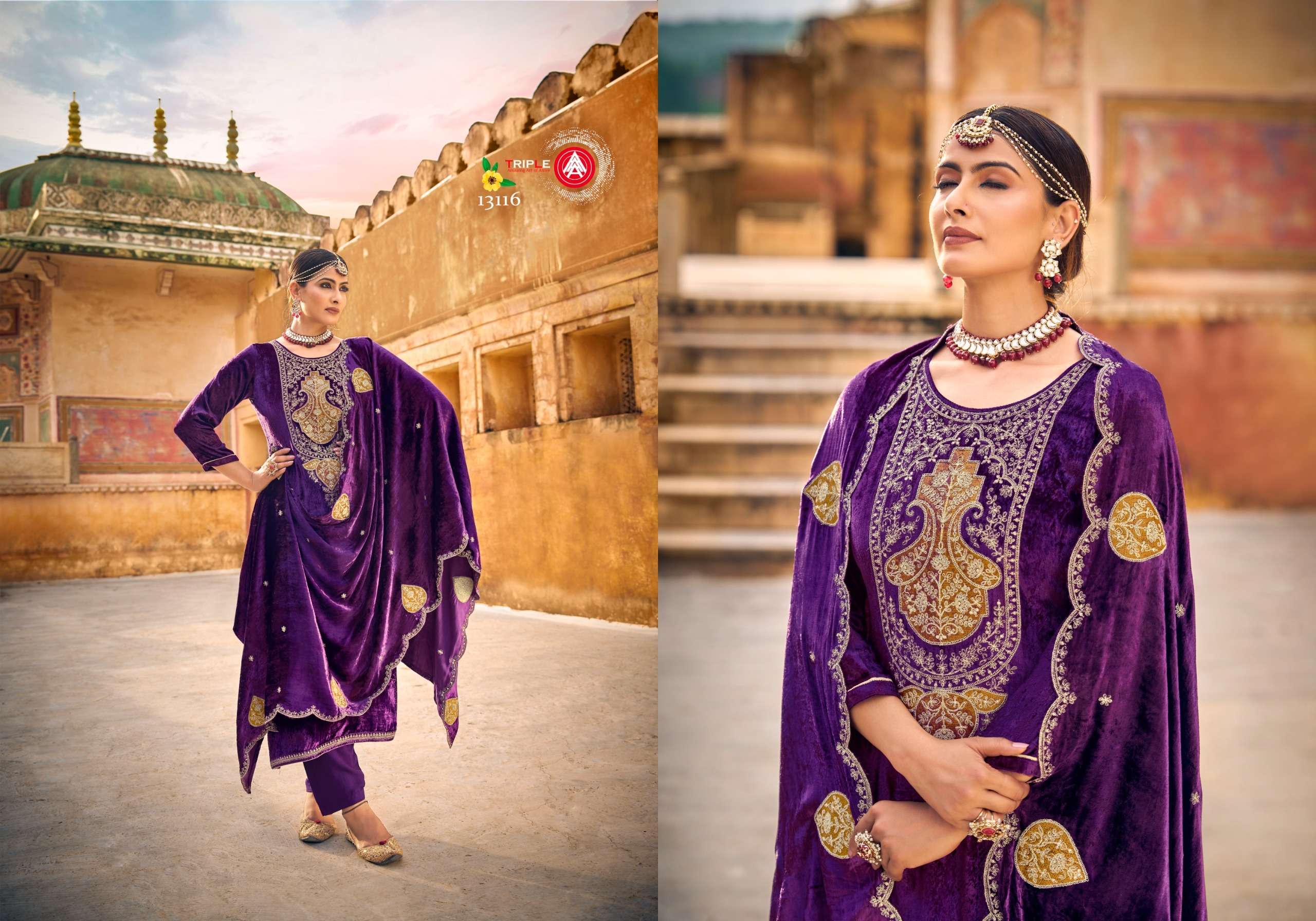 triple aaa taj arabia velvet pure viscose exclusive look salwar suit catalog