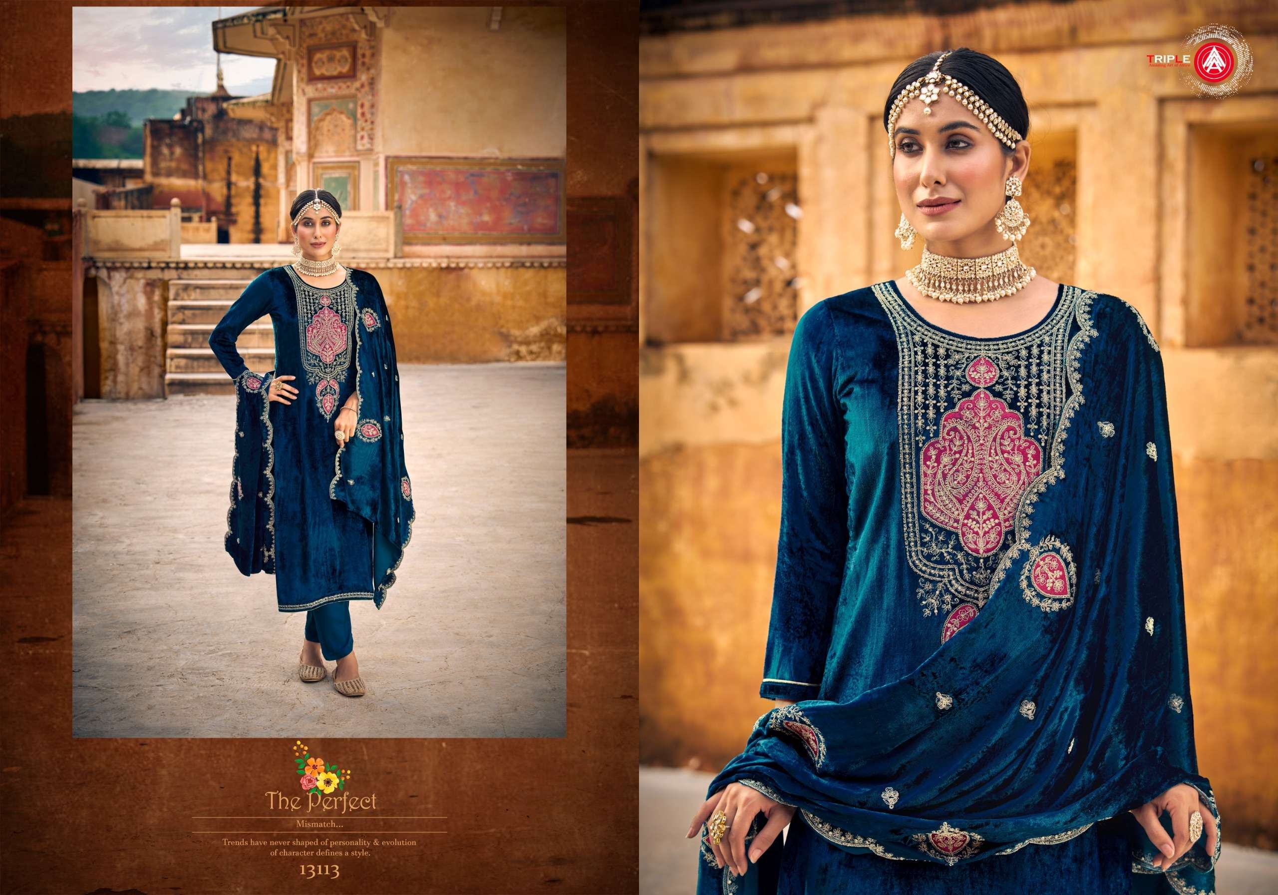 triple aaa taj arabia velvet pure viscose exclusive look salwar suit catalog