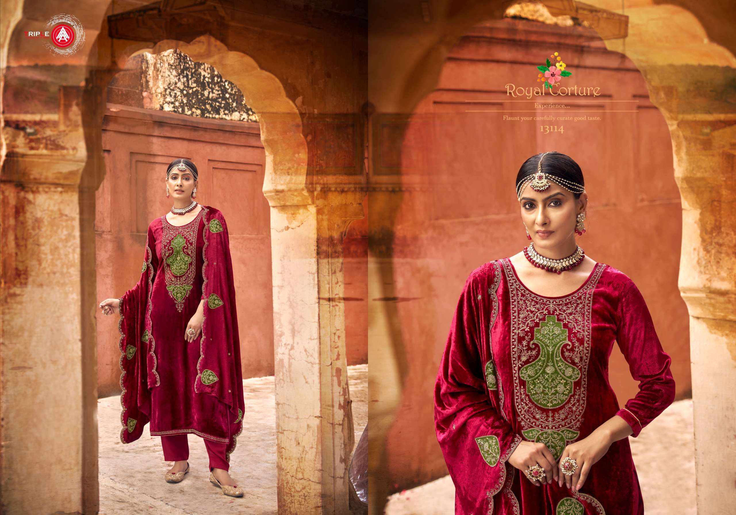 triple aaa taj arabia velvet pure viscose exclusive look salwar suit catalog