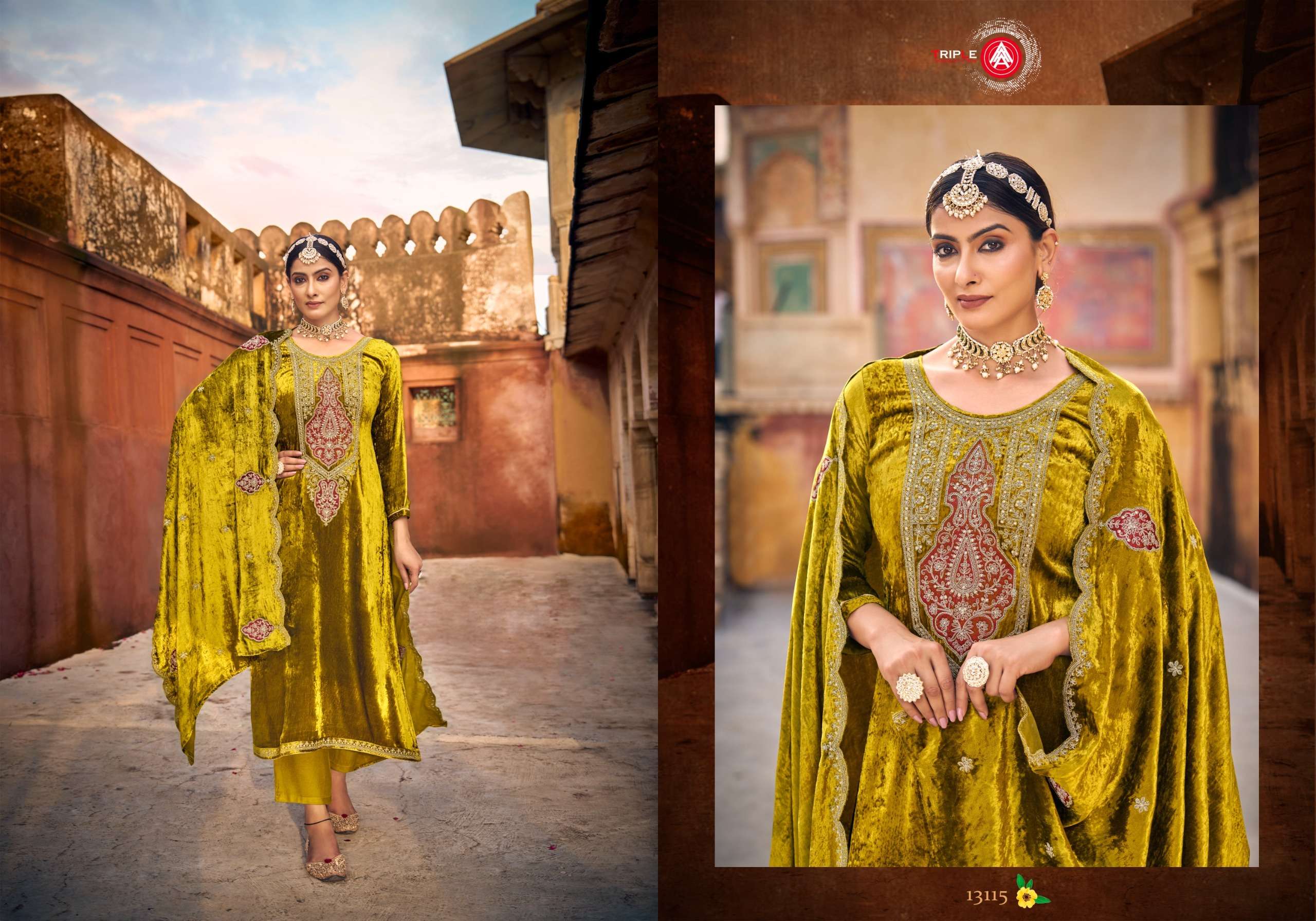 triple aaa taj arabia velvet pure viscose exclusive look salwar suit catalog