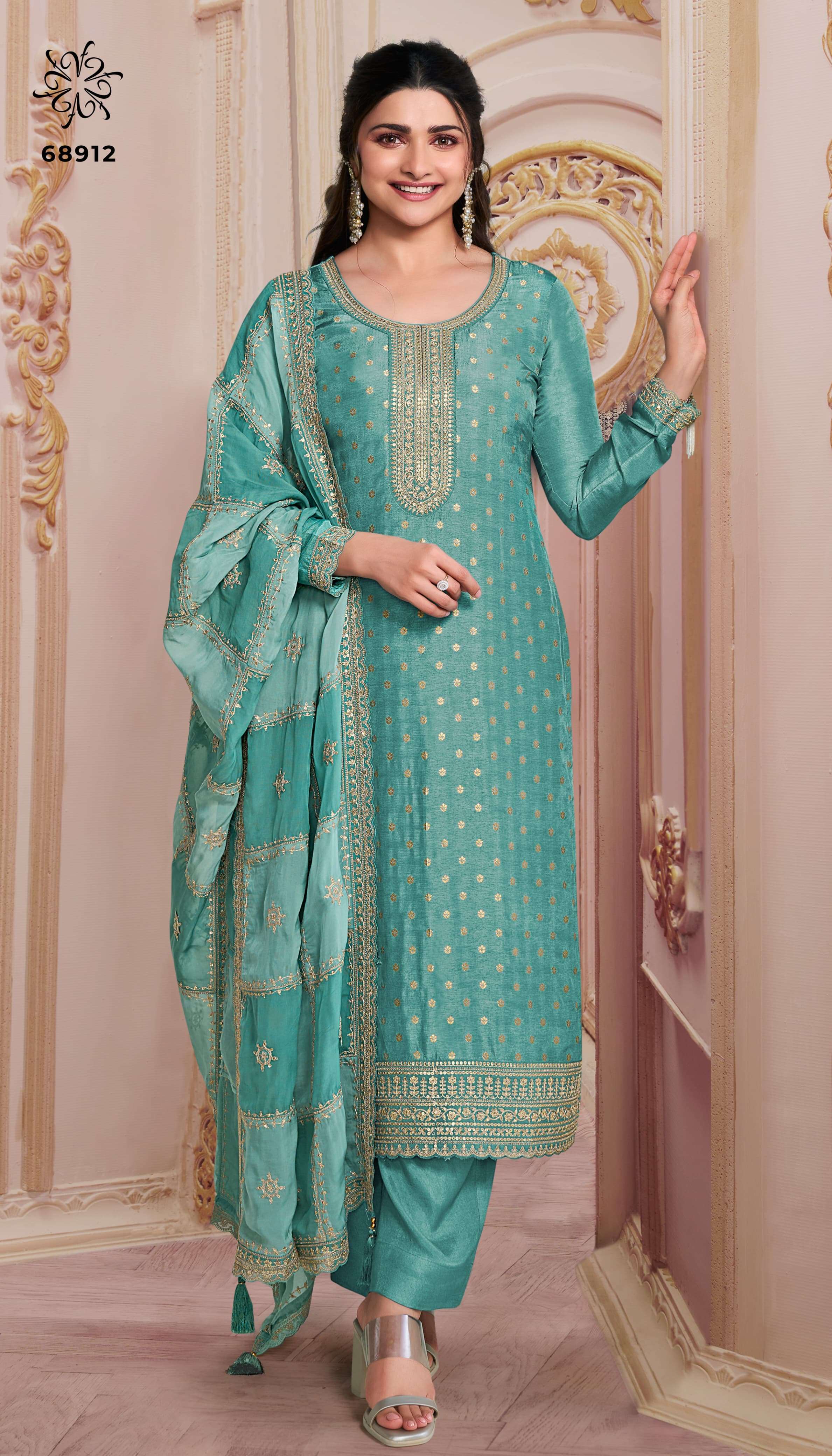 vinay fashion kuleesh shristi light embroiderd dola jeqard attrective look salwar suit catalog