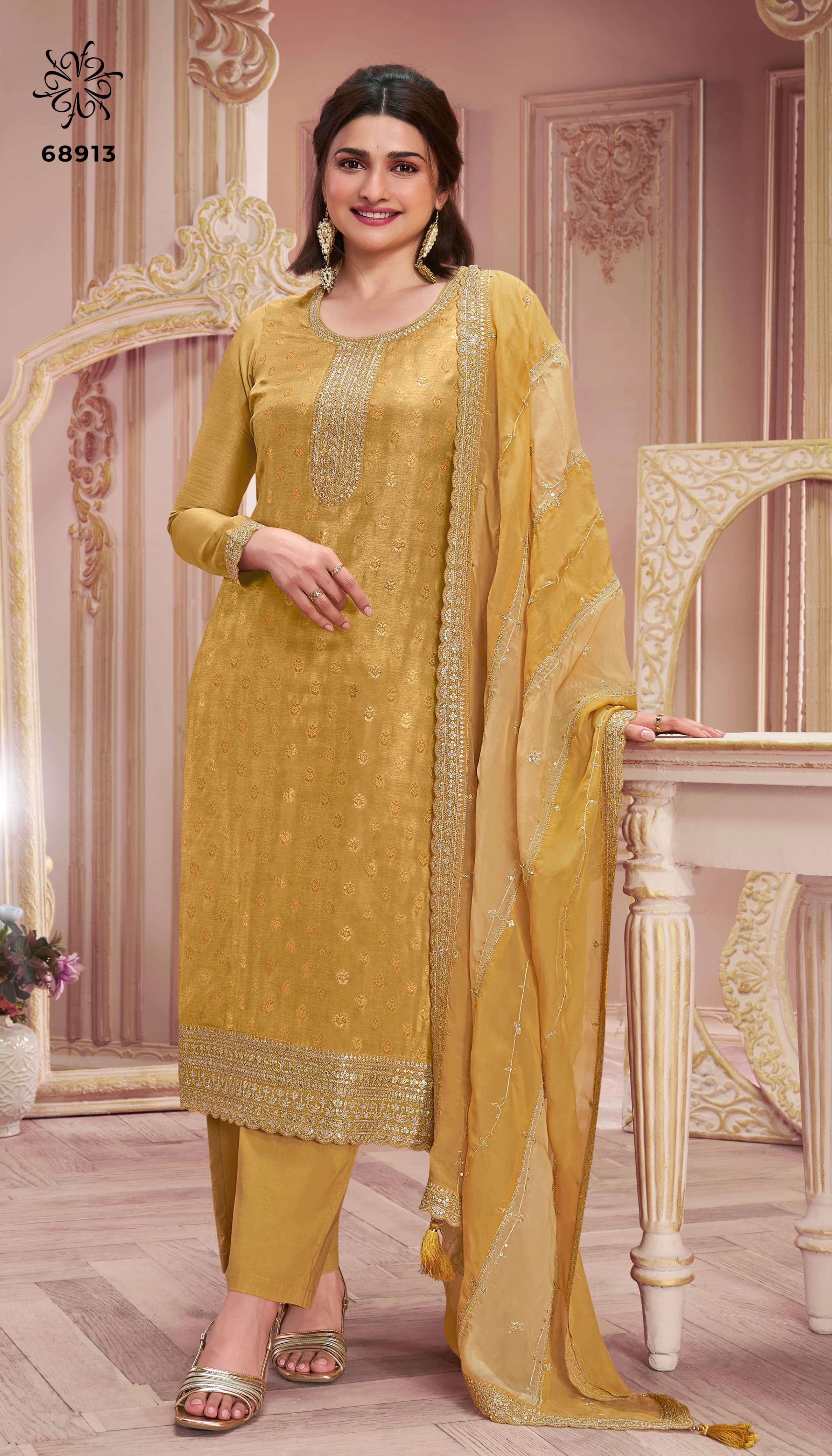 vinay fashion kuleesh shristi light embroiderd dola jeqard attrective look salwar suit catalog