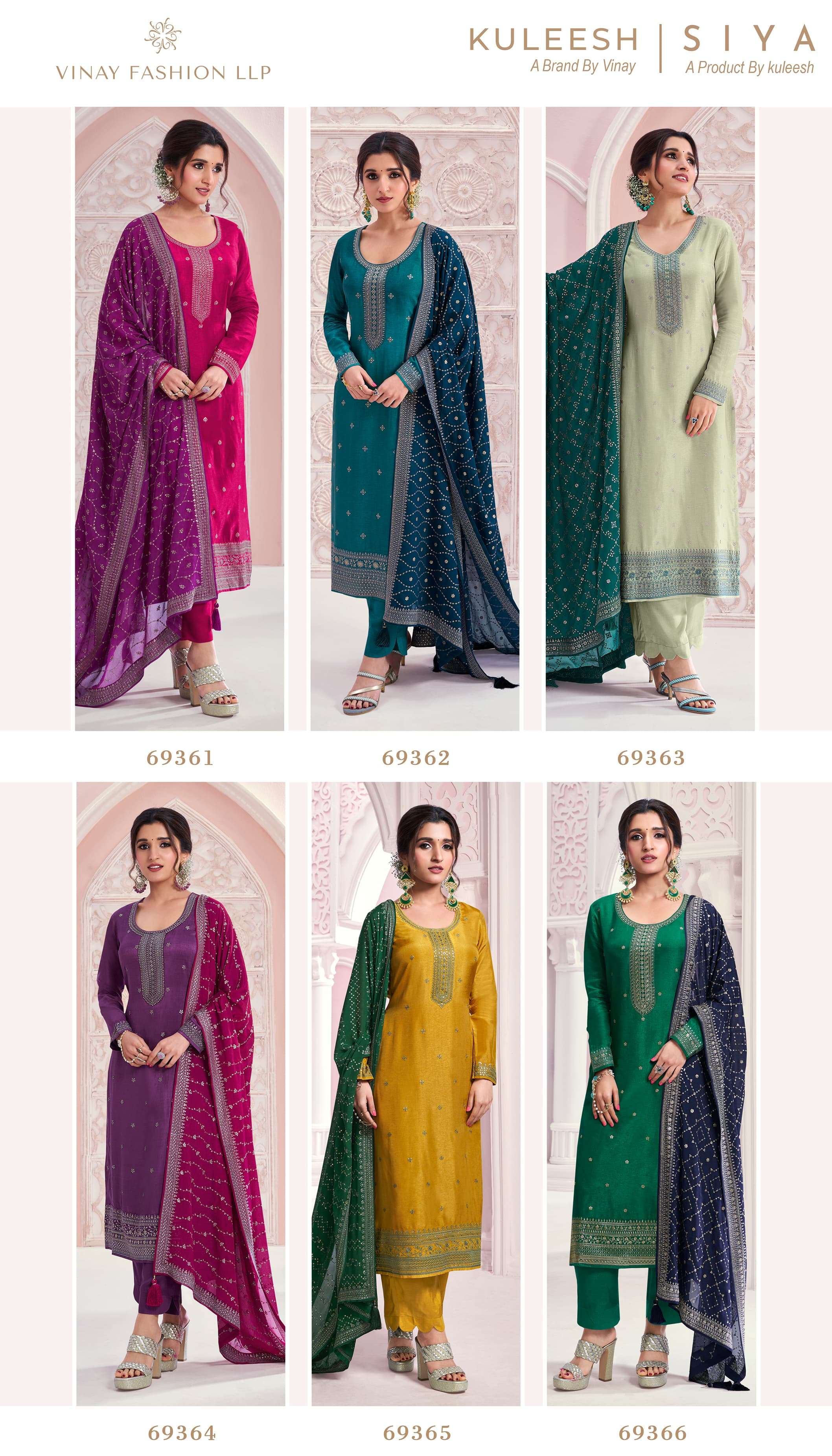 vinay fashion kuleesh siya thread embroidary moonga silk look salwar suit catalog