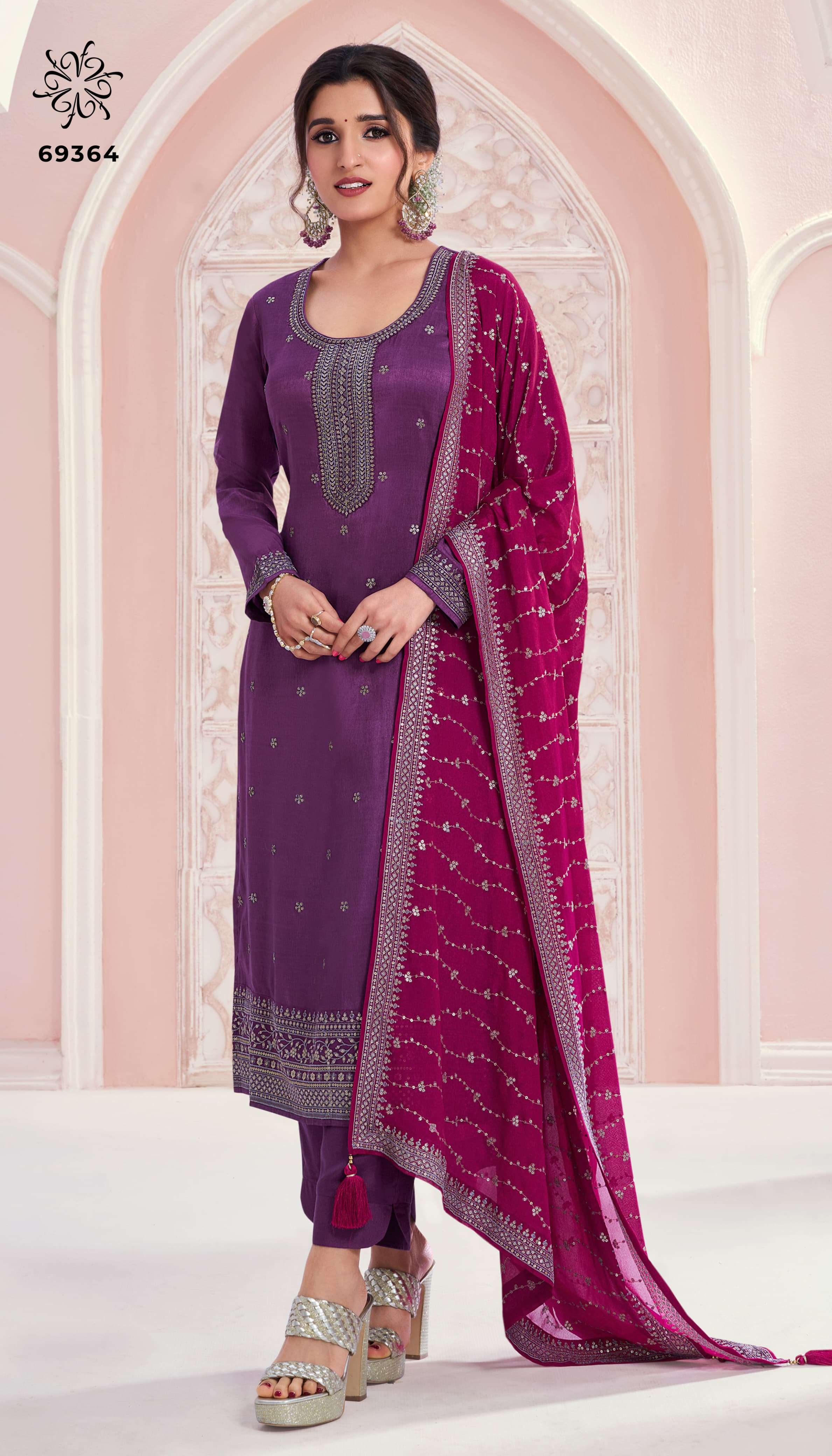 vinay fashion kuleesh siya thread embroidary moonga silk look salwar suit catalog