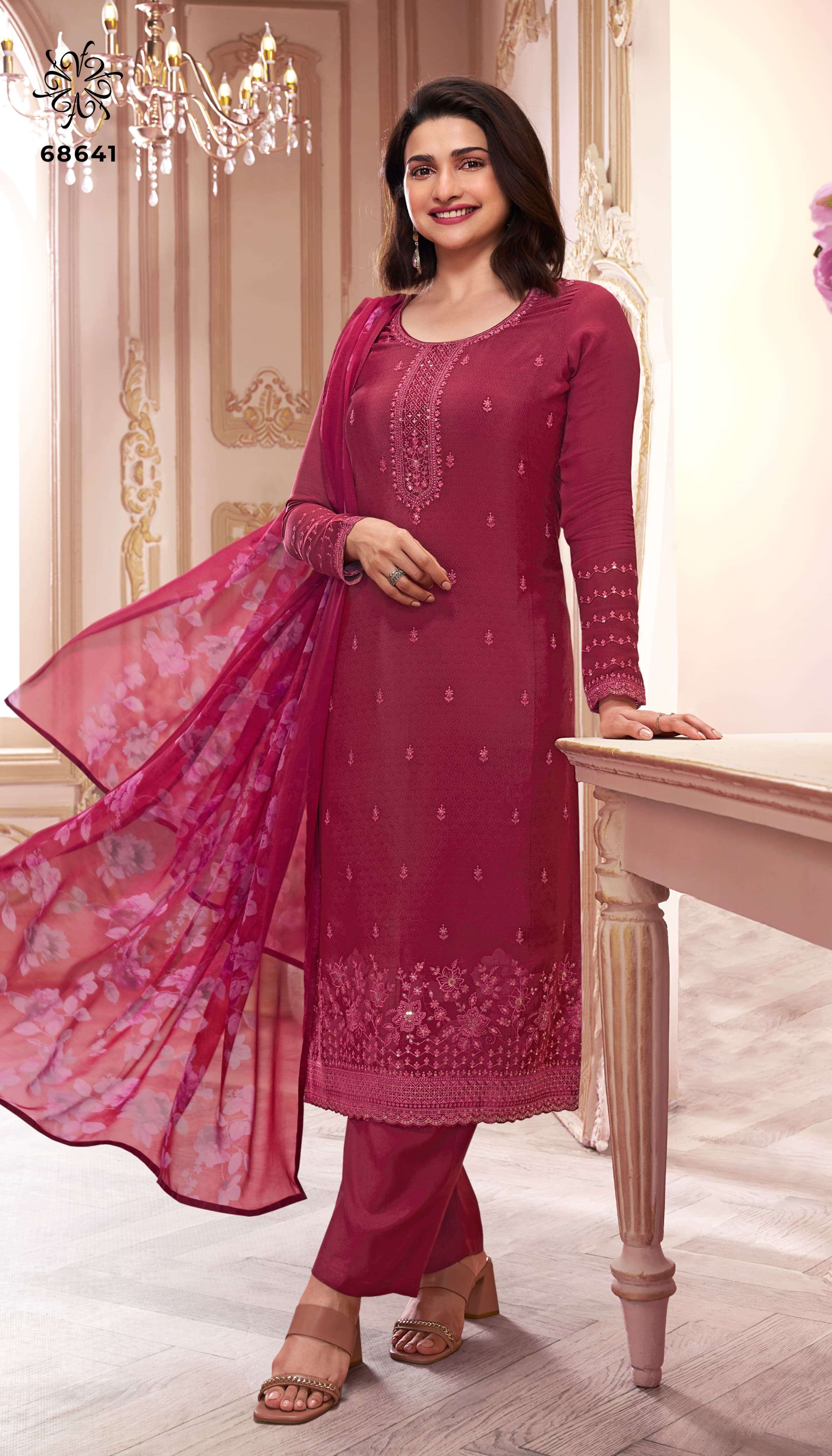 vinay fashion  silkina royal crepe 46 royal crepe exclusive print salwar suit catalog