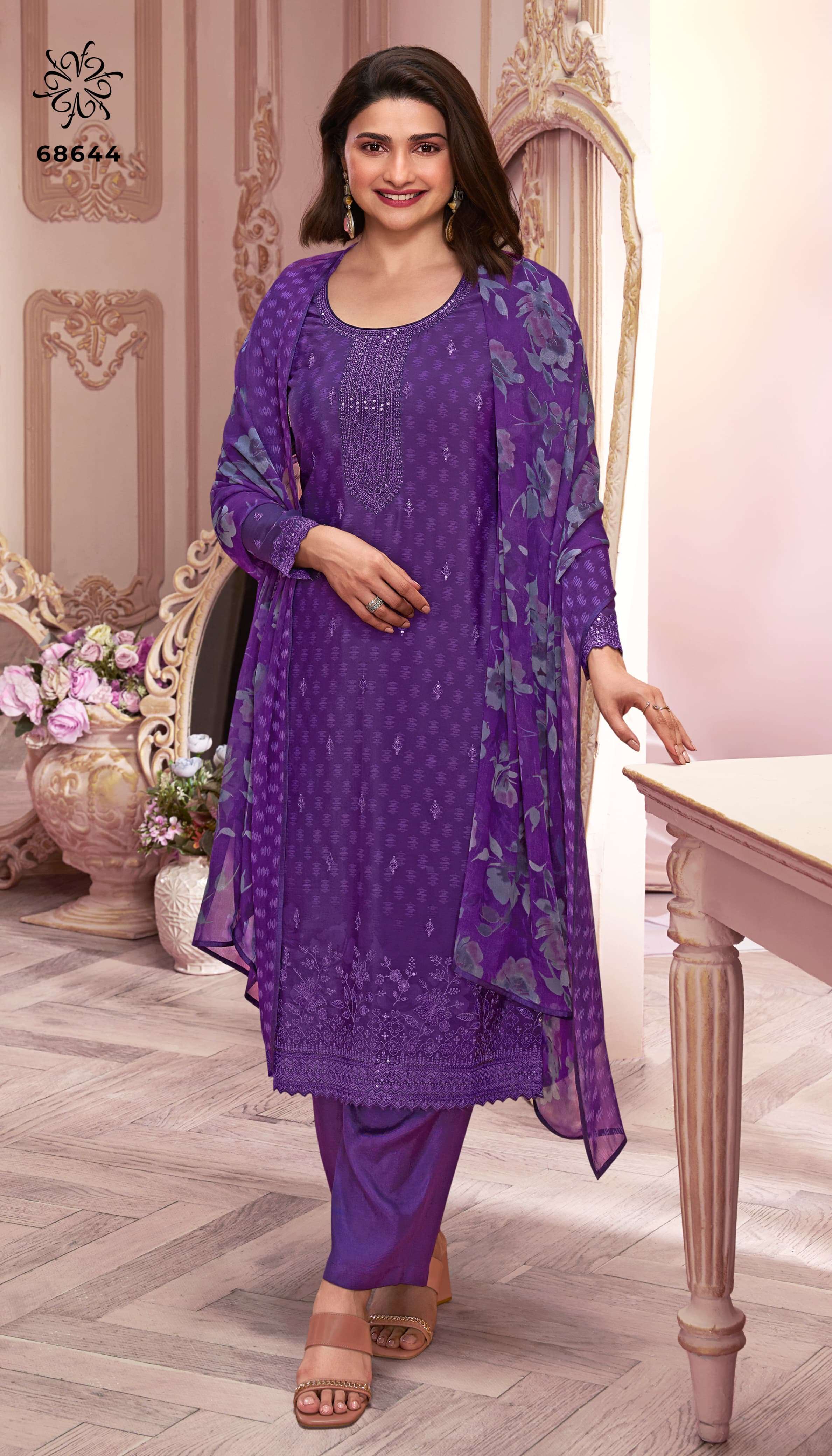 vinay fashion  silkina royal crepe 46 royal crepe exclusive print salwar suit catalog