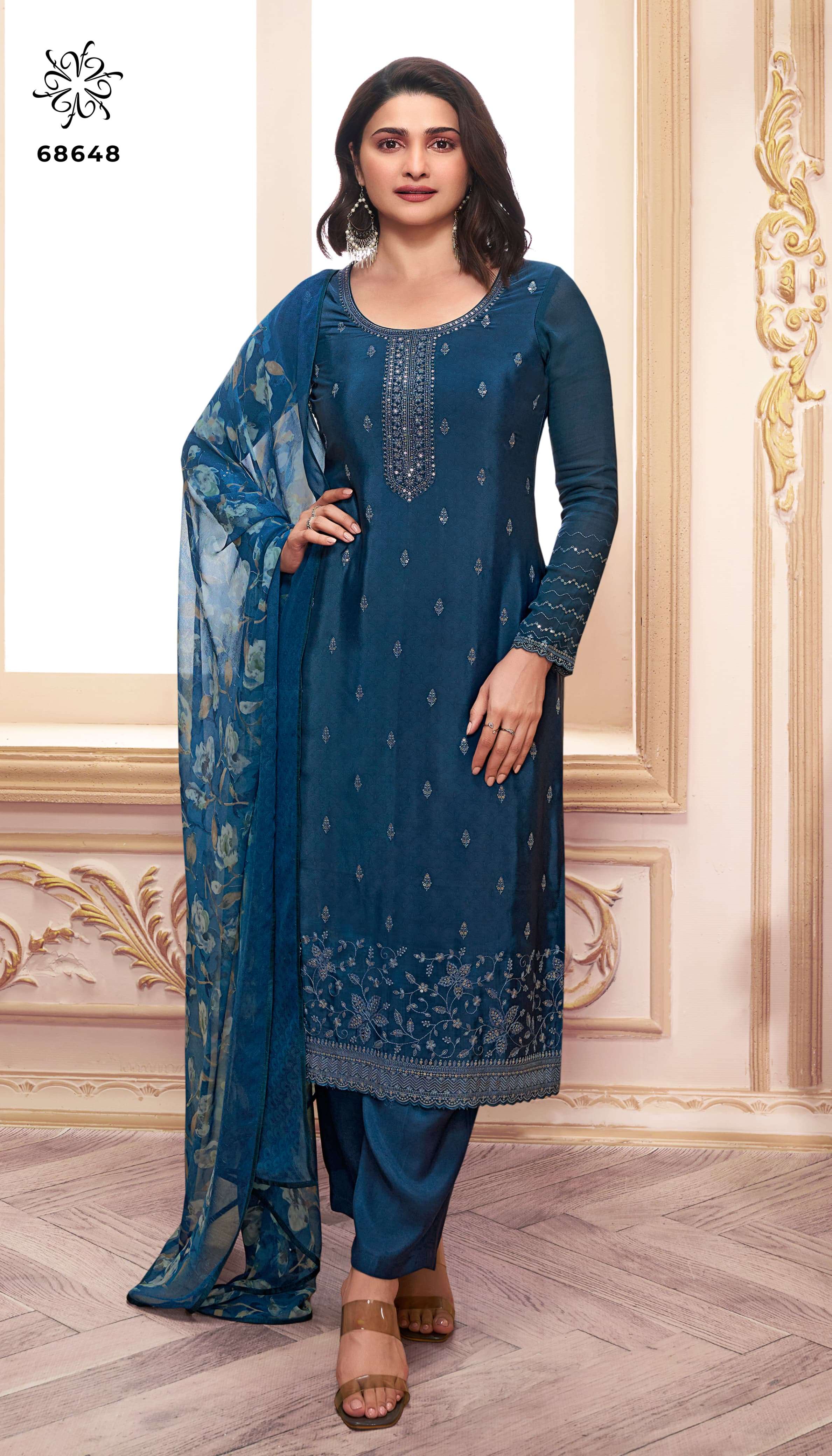 vinay fashion  silkina royal crepe 46 royal crepe exclusive print salwar suit catalog